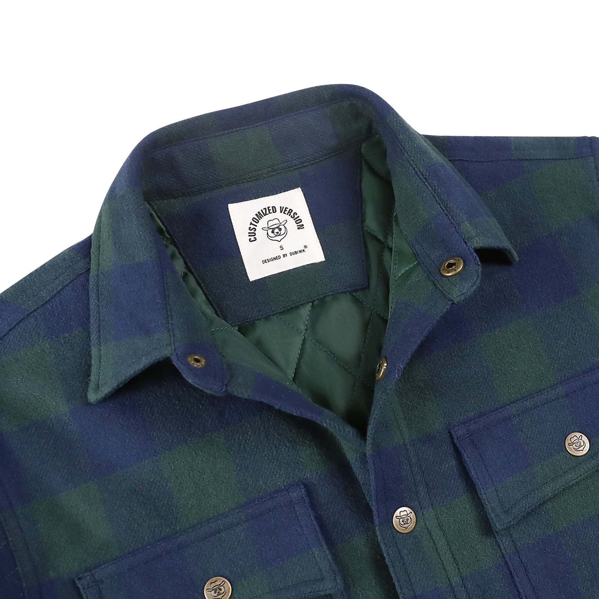 Dubinik? 10.8oz Men’s Overshirt Shacket – Cozy Warm-Lined Green Plaid Flannel, Lightweight Casual Button-Down Long Sleeve Jacket #0181016