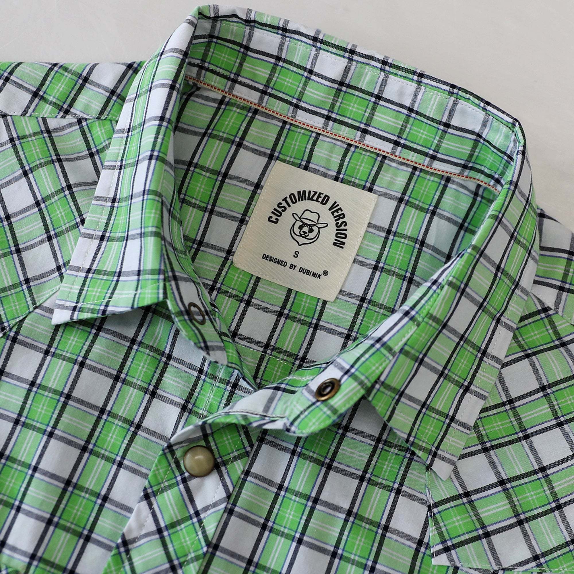 Dubinik? Men's Pearl Snap Sawtooth Pocket Western Plaid Shirt Short Sleeve#47008