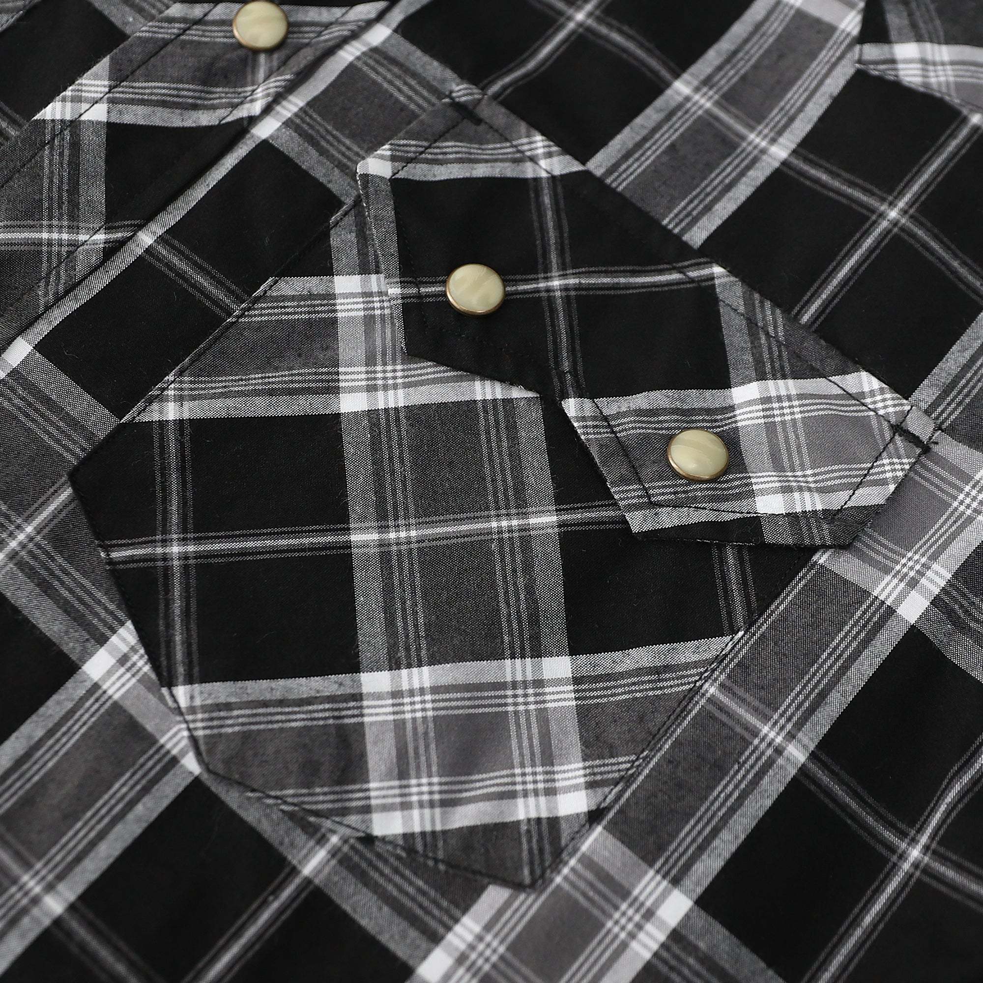 Dubinik? Men's Pearl Snap Sawtooth Pocket Western Plaid Shirt Short Sleeve#47006