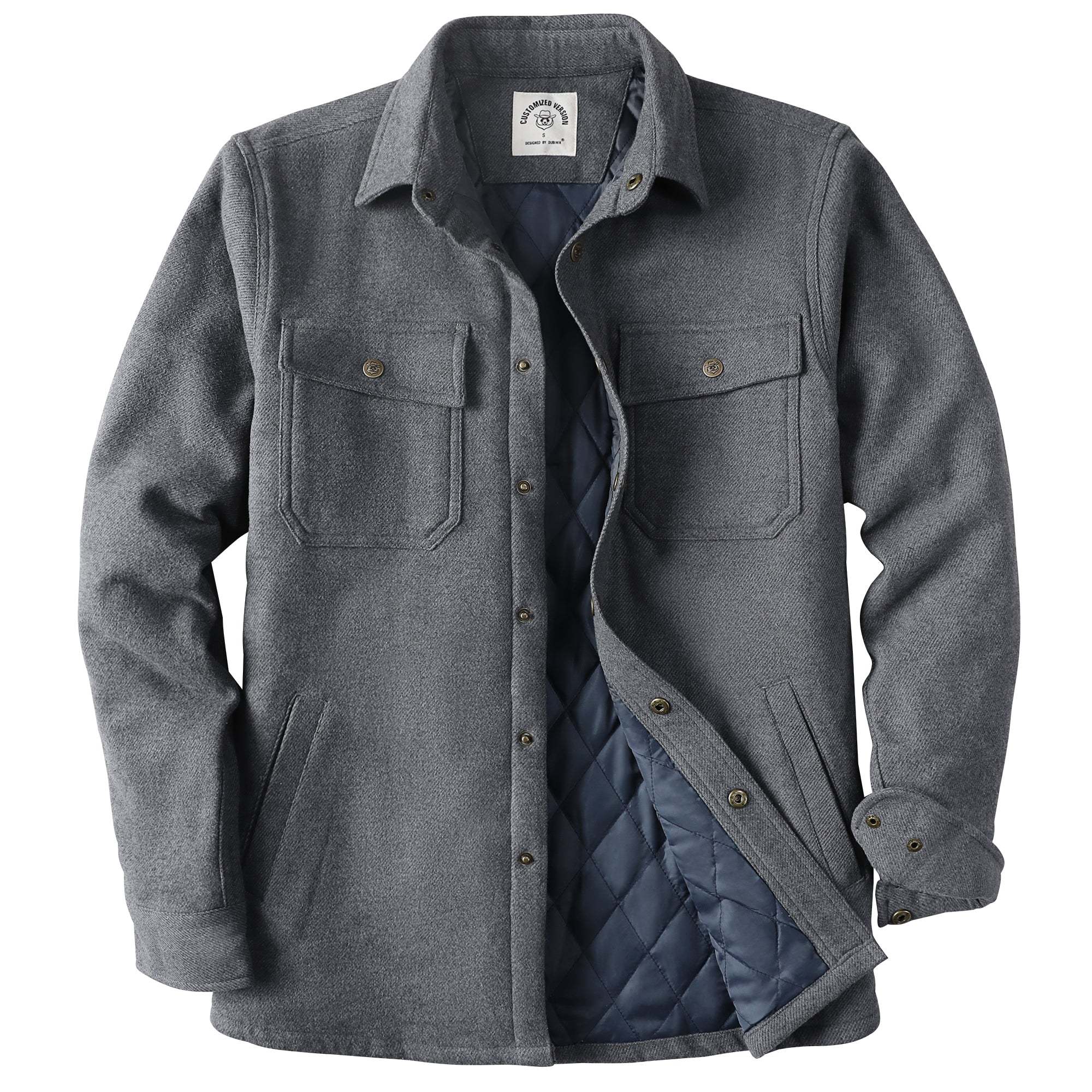 Dubinik? 10.8oz Men’s Overshirt Shacket – Cozy Warm-Lined Dark Gray Solid Plaid Flannel, Lightweight Casual Button-Down Long Sleeve Jacket #0181001