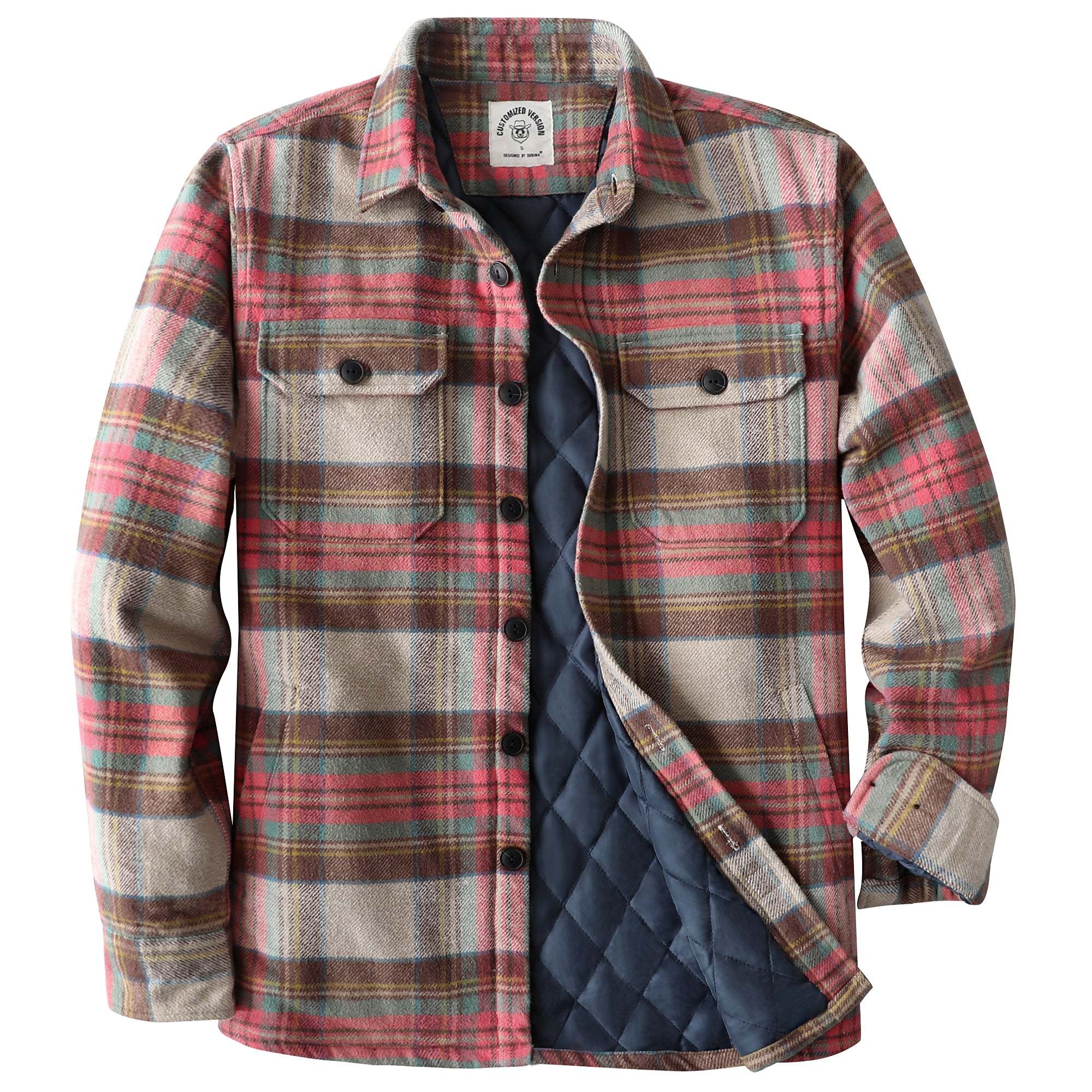 Dubinik? 10.8oz Mens Shacket Flannel Warm Lined Coats Lightweight Jacket Casual Plaid Flannel Shirt For Men Long Sleeve Button Down#0182010