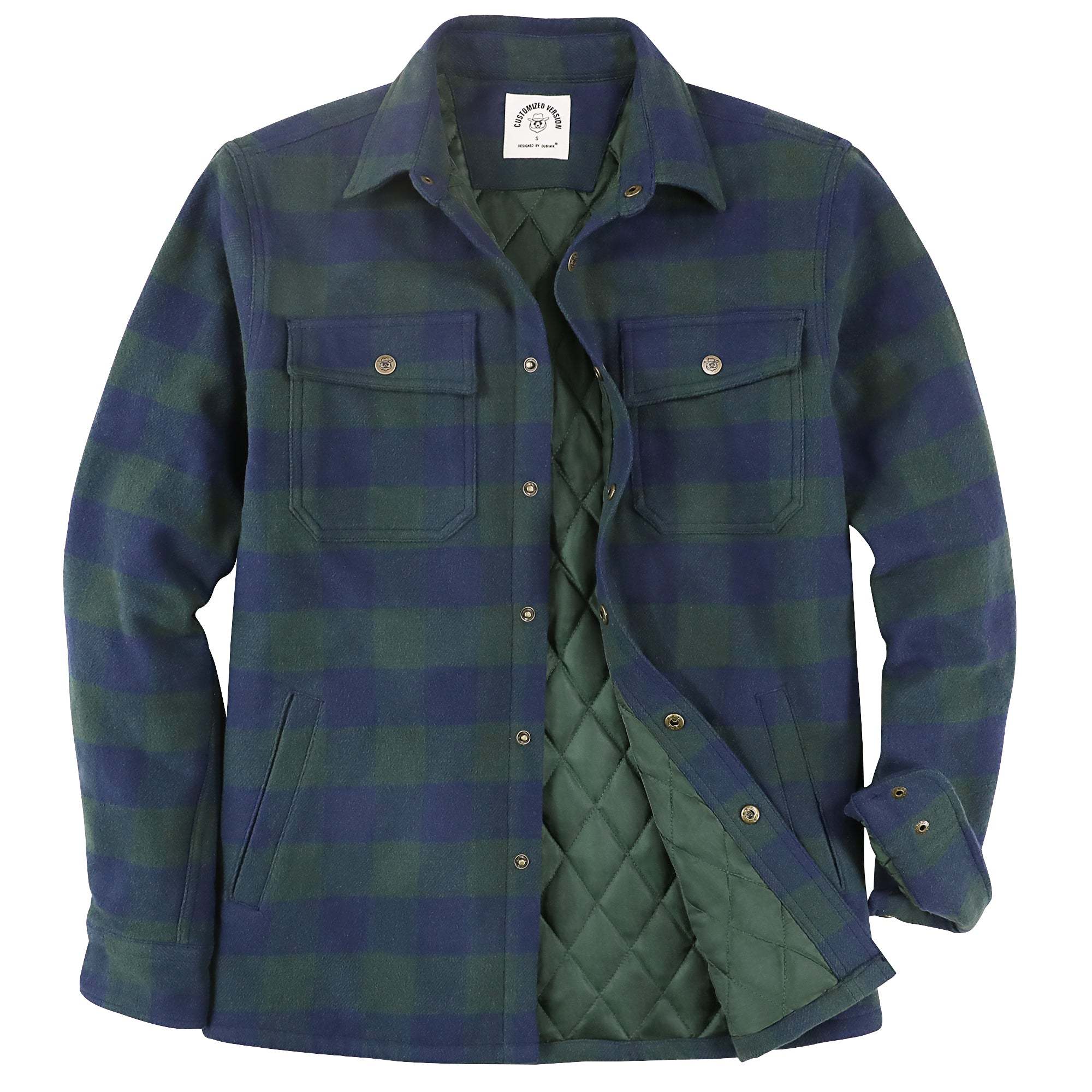 Dubinik? 10.8oz Men’s Overshirt Shacket – Cozy Warm-Lined Green Plaid Flannel, Lightweight Casual Button-Down Long Sleeve Jacket #0181016