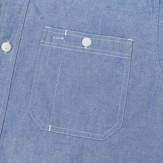 Dubinik? 5.5oz Light Blue Chambray Long Sleeve Button-Front Closure Pocket Cotton Workshirt#58009