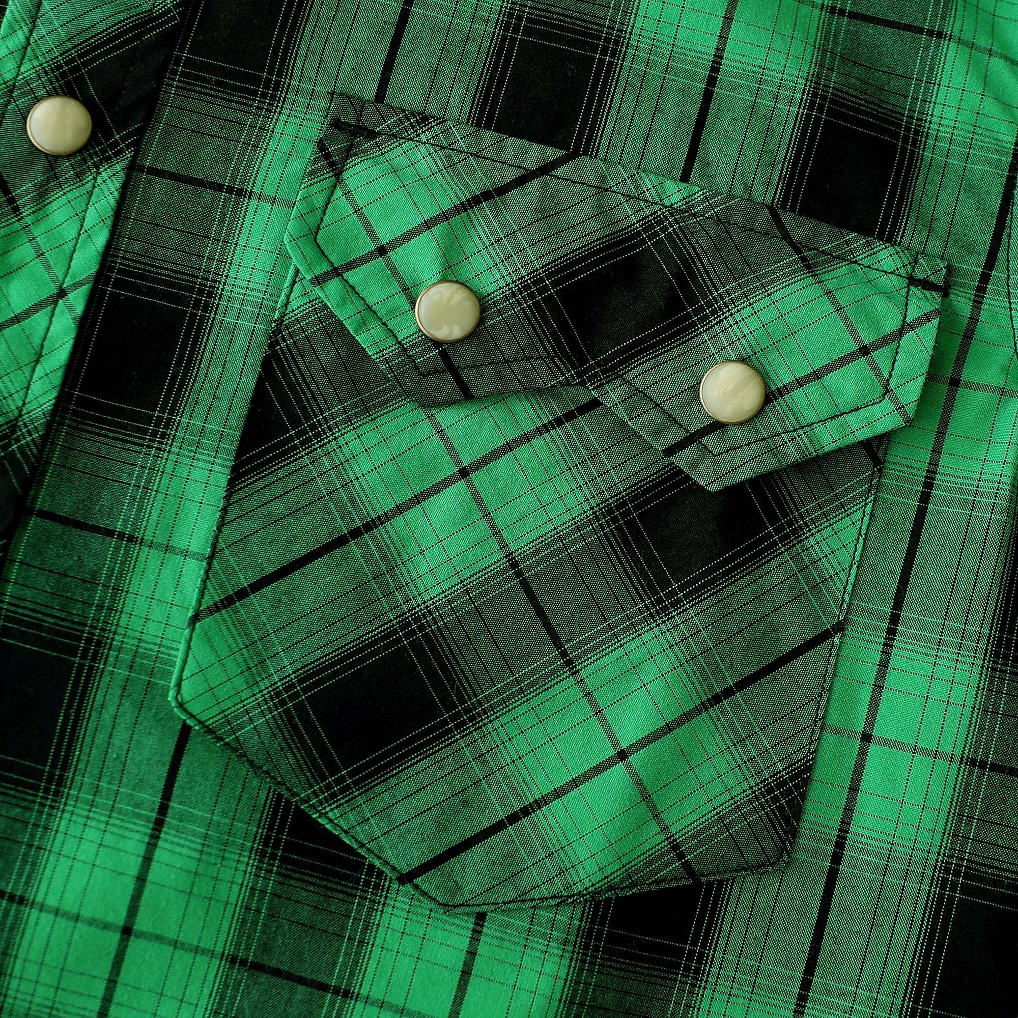 Dubinik? 4.1oz Pearl Snap Green Shirts For Men Long Sleeve Lightweight Casual Sawtooth Pocket Western Plaid Cowboy Cotton Vintage Work Shirt#48001