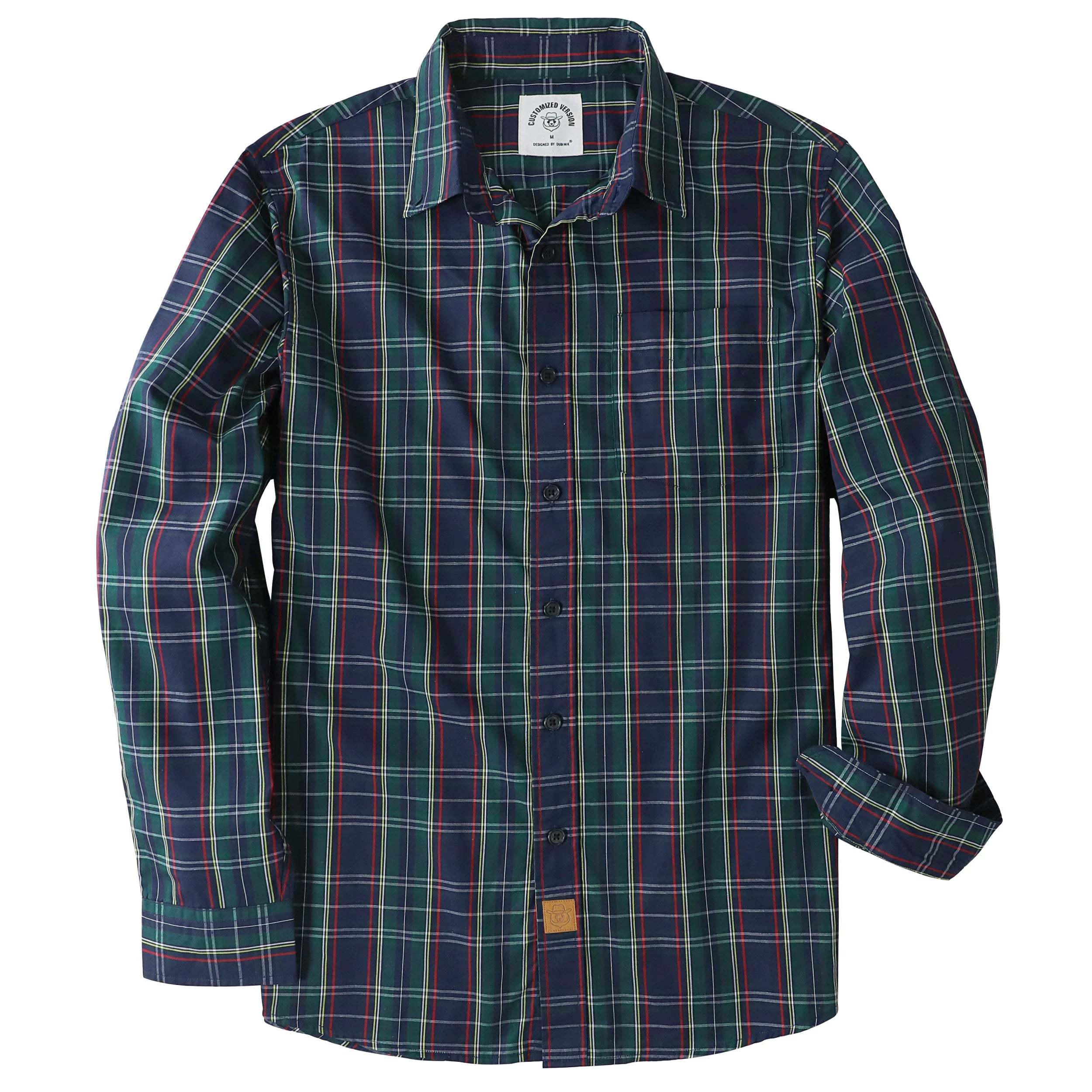 Dubinik? 3.2oz Mens Long Sleeve Casual Button Down Vintage Green Plaid Shirts#52032