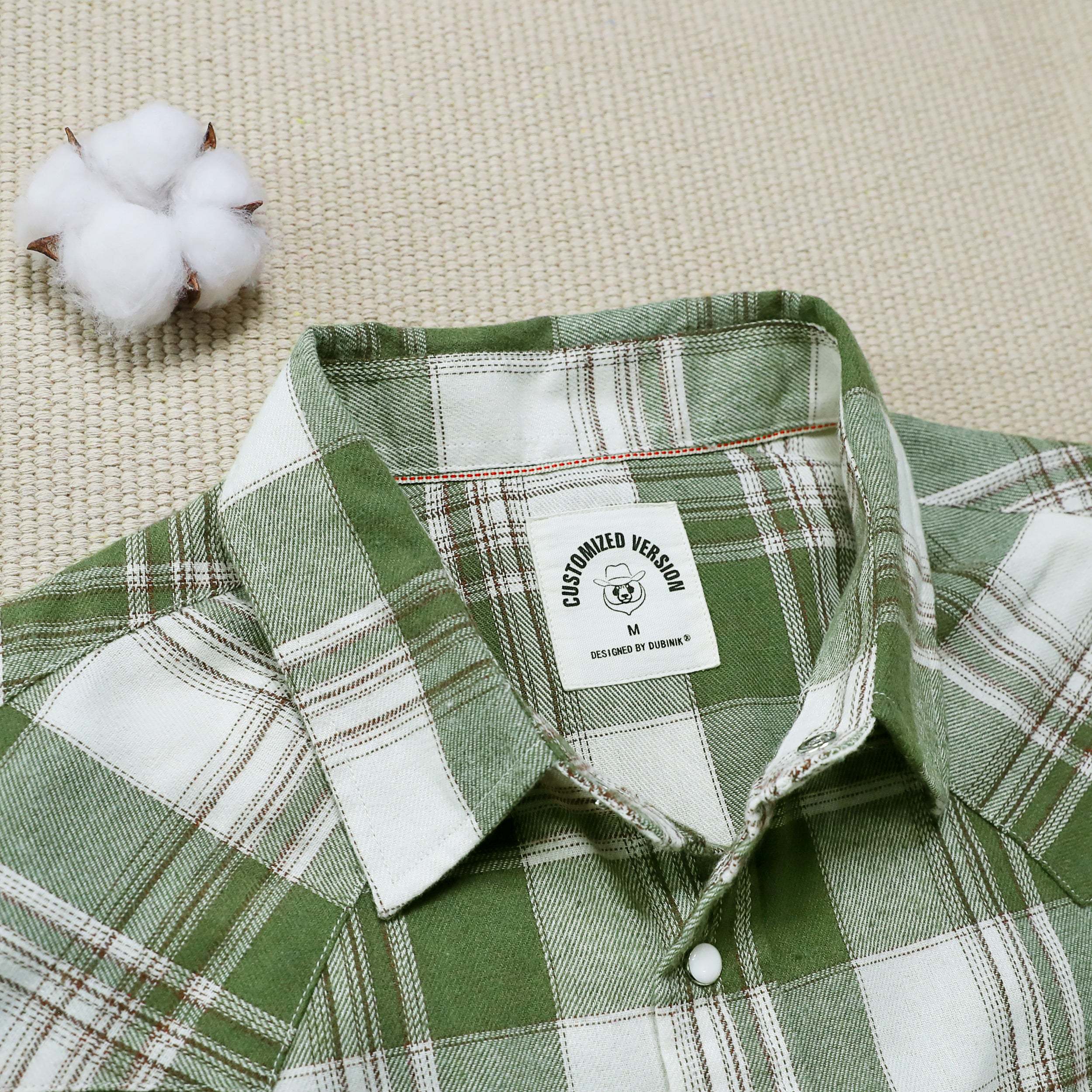6oz Mens Green Flannel Long Sleeve Pearl Snap Buttons Western Cowboy Vintage Casual Shirts #2815