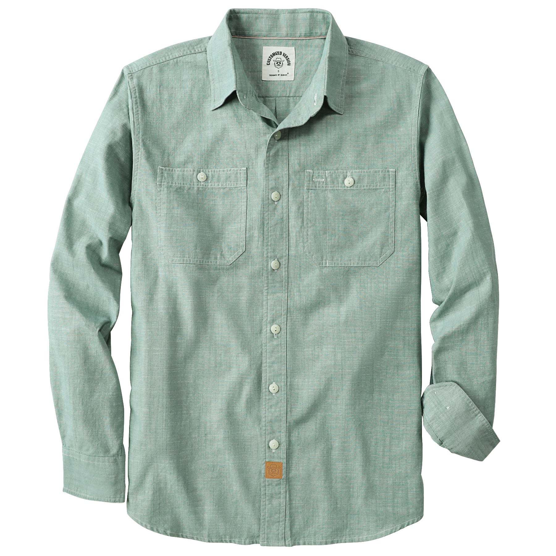 Dubinik? 5.5oz Light Green Chambray Long Sleeve Button-Front Closure Pocket Cotton Workshirt#58005