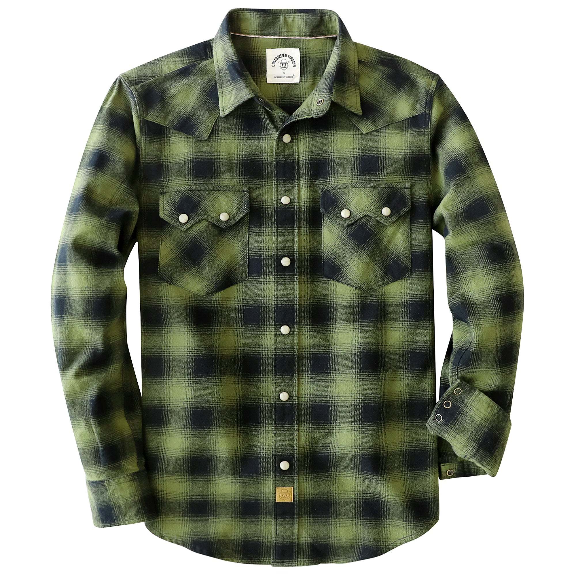 Dubinik? 6.3oz Green Flannel Shirt for Men Long Sleeve Casual Cozy Snap Button Western Plaid Shirts Soft Pure Cotton#37007