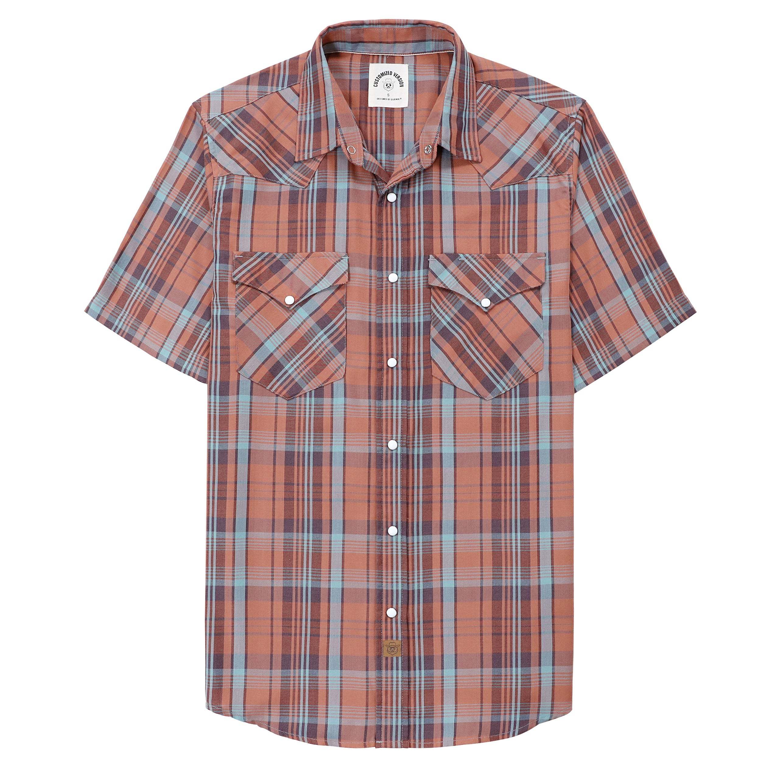 Dubinik?Bamboo Fiber Mens Shirts Short Sleeve Plaid Shirt Men Western Cowboy Pearl Snap Vintage Casual Plaid Shirt #2916