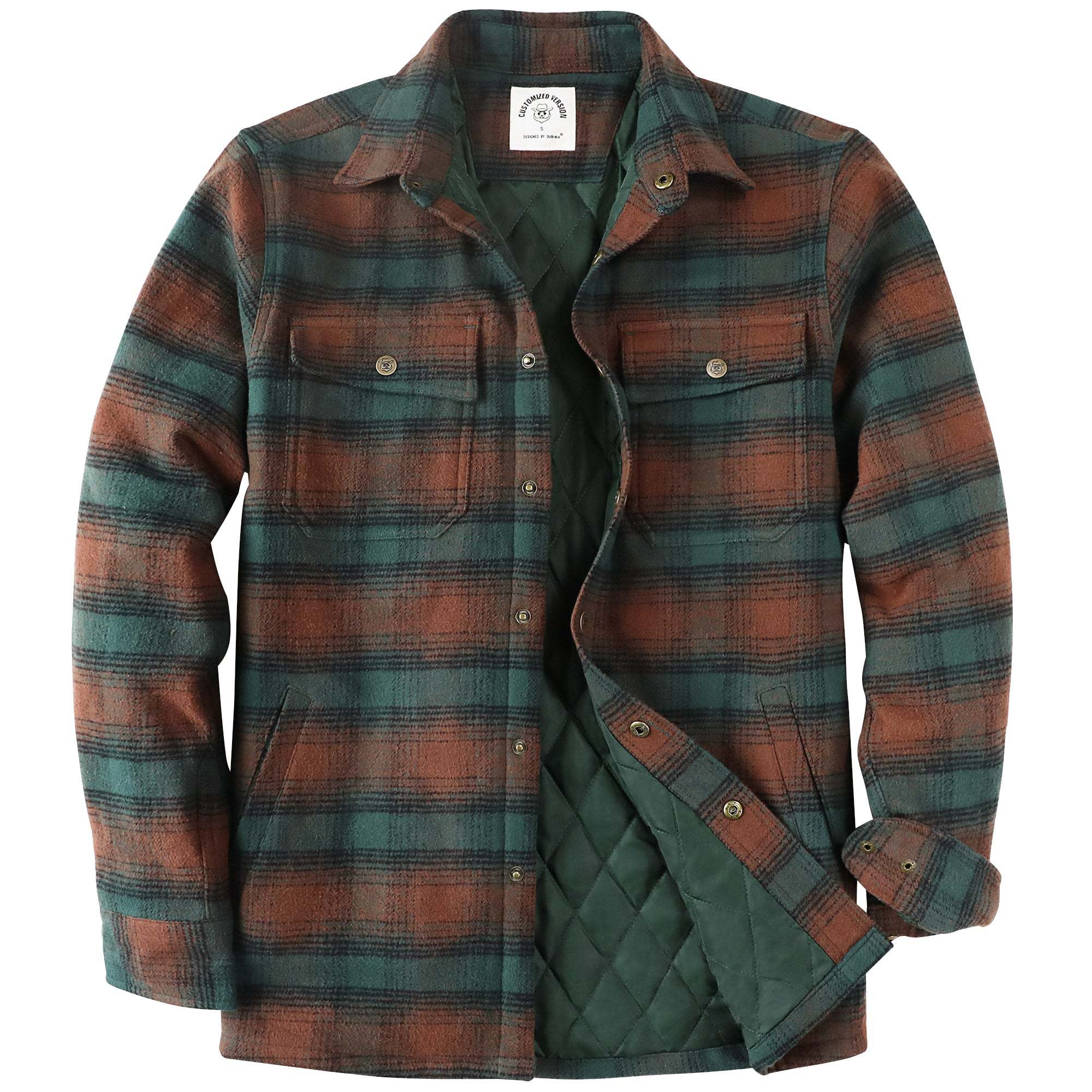Dubinik? 10.8oz Men’s Overshirt Shacket – Cozy Warm-Lined Green Plaid Flannel, Lightweight Casual Button-Down Long Sleeve Jacket #0181015