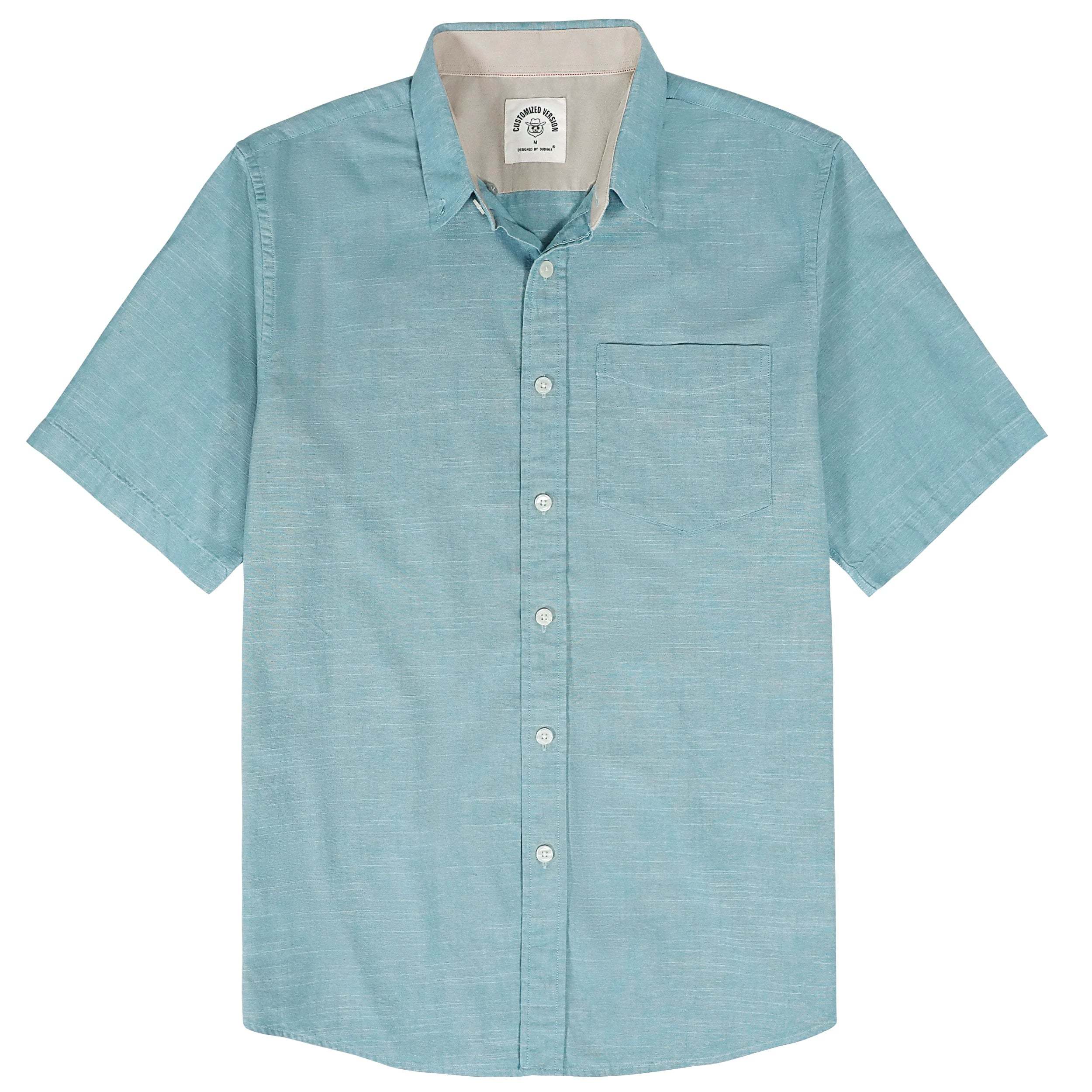 Dubinik? Sky Blue Solid Mens Short Sleeve Button Down Shirts 100% Cotton Plaid Men's Casual Button-Down Shirts with Pocket#01055