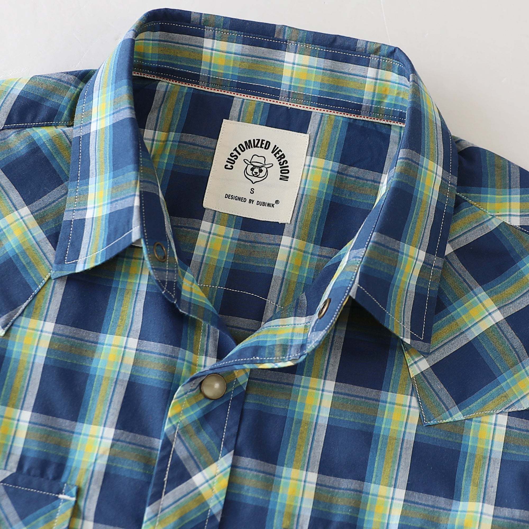 Dubinik? 4.1oz Pearl Snap Shirts For Men Long Sleeve Lightweight Casual Sawtooth Pocket Western Plaid Cowboy Cotton Vintage Work Shirt#48017