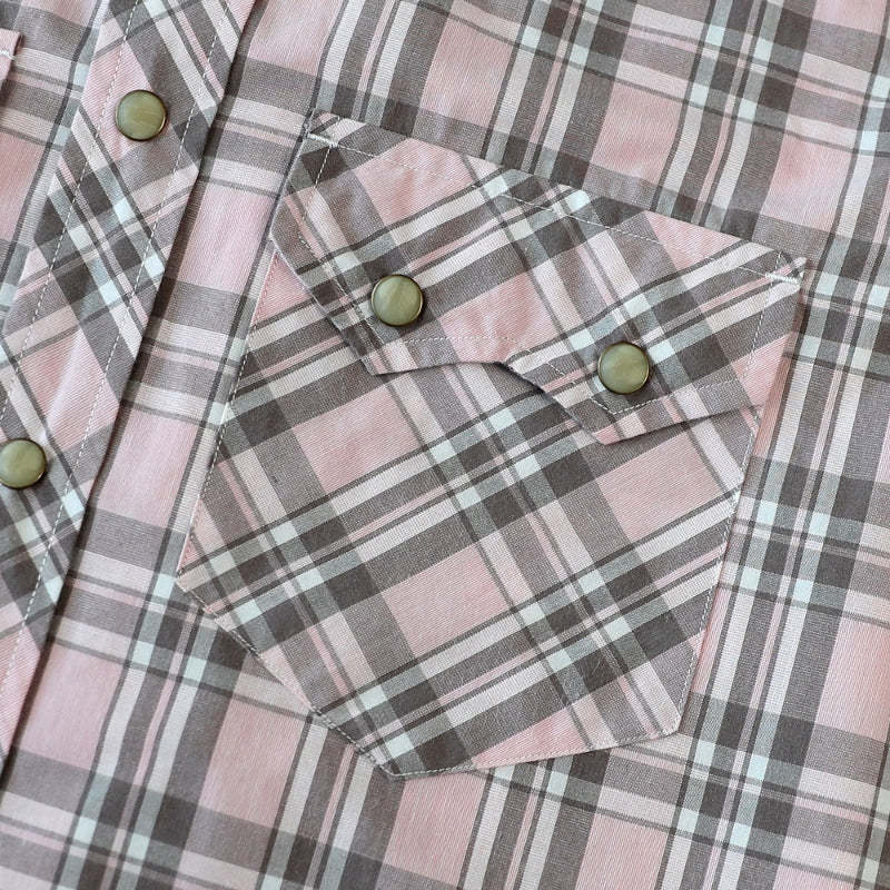 Dubinik? Men's Pearl Snap Sawtooth Pocket Western Plaid Shirt Short Sleeve#47018