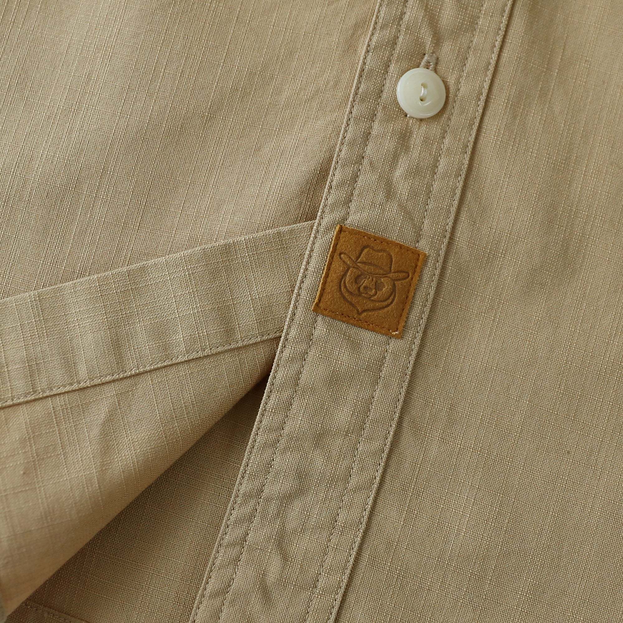 Dubinik? Khaki Solid Mens Short Sleeve Button Down Casual Cotton Regular Fit Lightweight Pocket Chambray Mens Button Down Short Sleeve#0057010