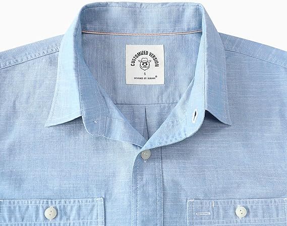 Dubinik? 5.5oz Sky Blue Chambray Long Sleeve Button-Front Closure Pocket Cotton Workshirt#58003