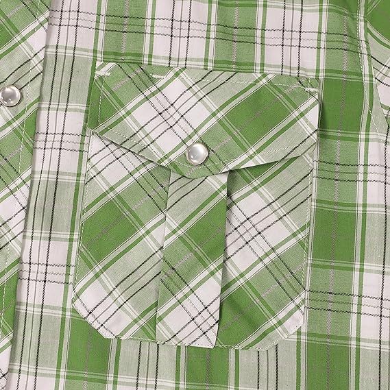 Dubinik? Green Western Short Sleeve Plaid Pearl Snap Shirts for Men Button Up Cowboy Casual Work Shirt#41022