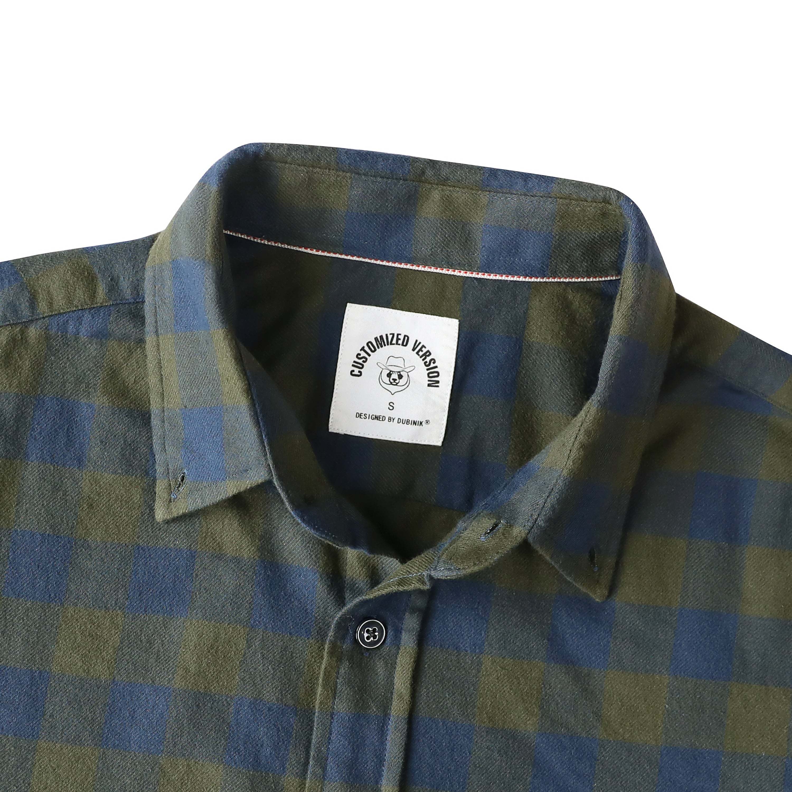 6oz Men's Plaid Green Flannel Long Sleeve Shirts #0340