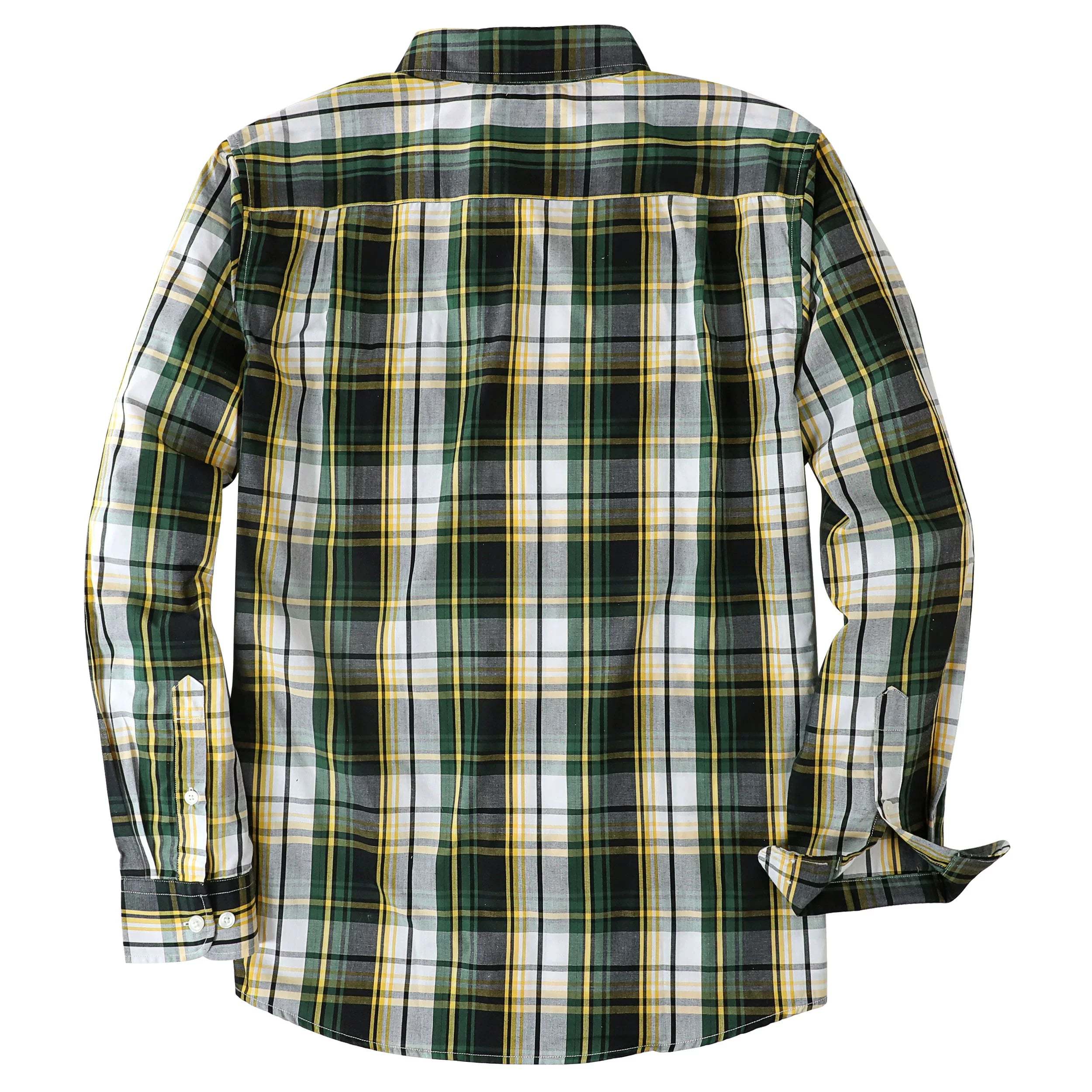 Dubinik? 3.2oz Mens Long Sleeve Casual Button Down Vintage Green Plaid Shirts#52004
