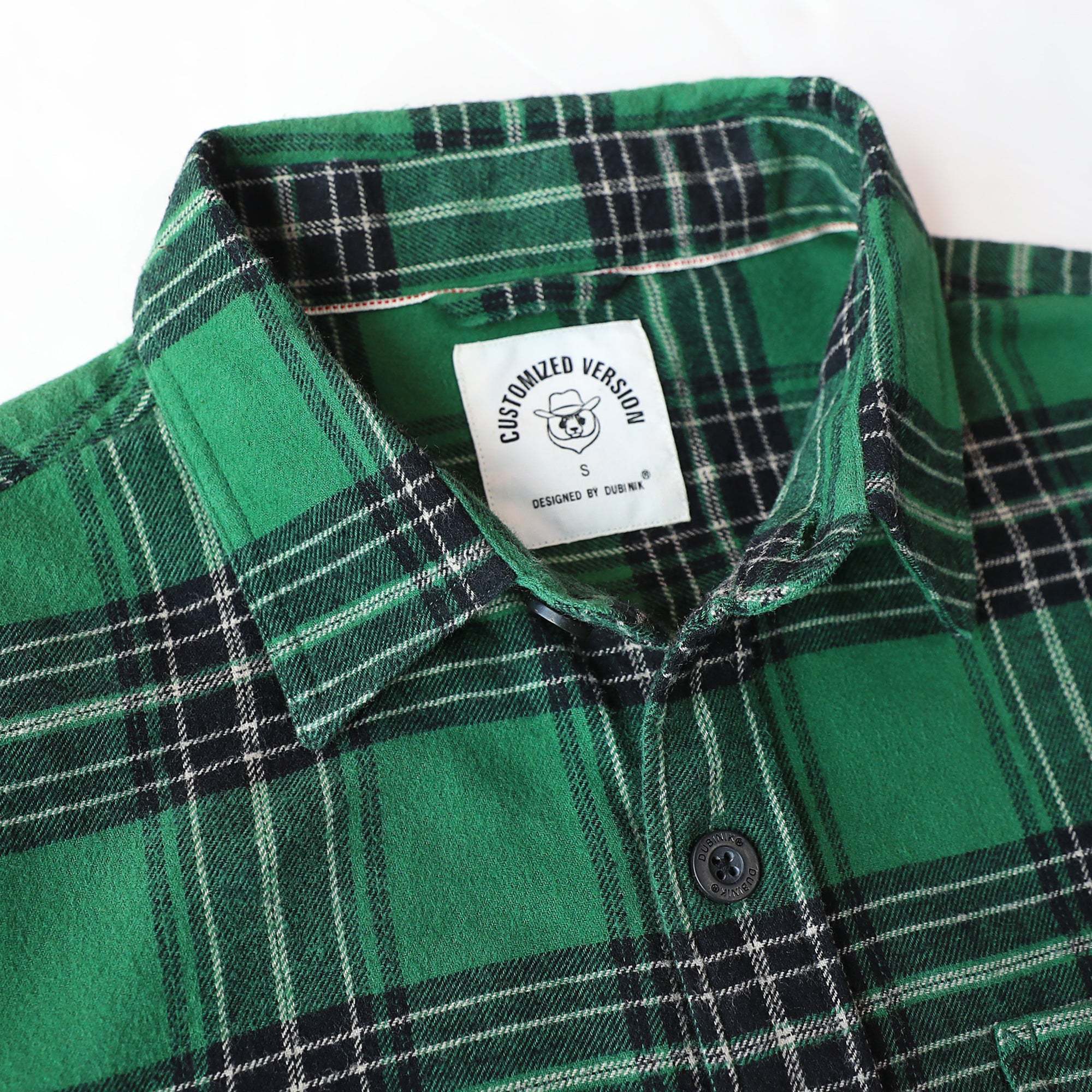 Dubinik? 6oz Mens Long Sleeve Midweight Green Flannel Shirt Warm Casual Soft Cotton Button Down Plaid Shirt #3406