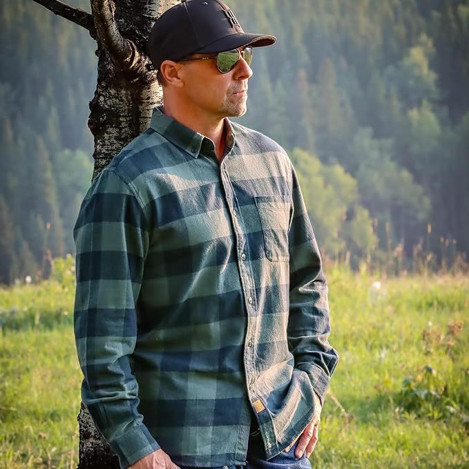 Dubinik? 6oz Green Navy Buffalo Flannel Shirt for Men 100% Cotton Mens Flannel Shirts Long Sleeve Plaid Soft Casual Button Down Shirt Men#66028 Tall size in stock now!