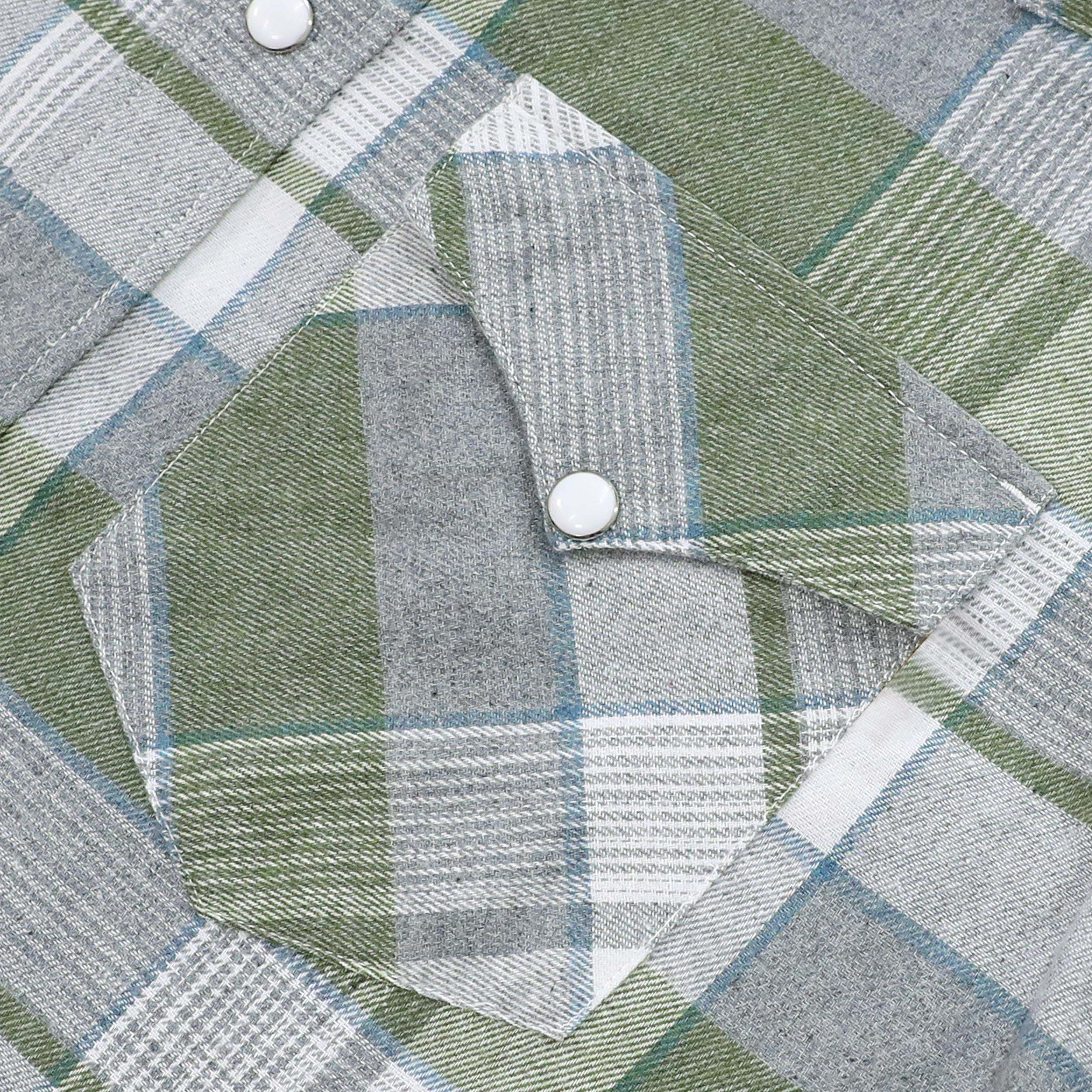 Dubinik? 6oz Green Grey Flannel Shirt For Men Western Cowboy Pearl Snap Shirts For Men Long Sleeve Vintage Buttons Down Plaid Shirt #28006