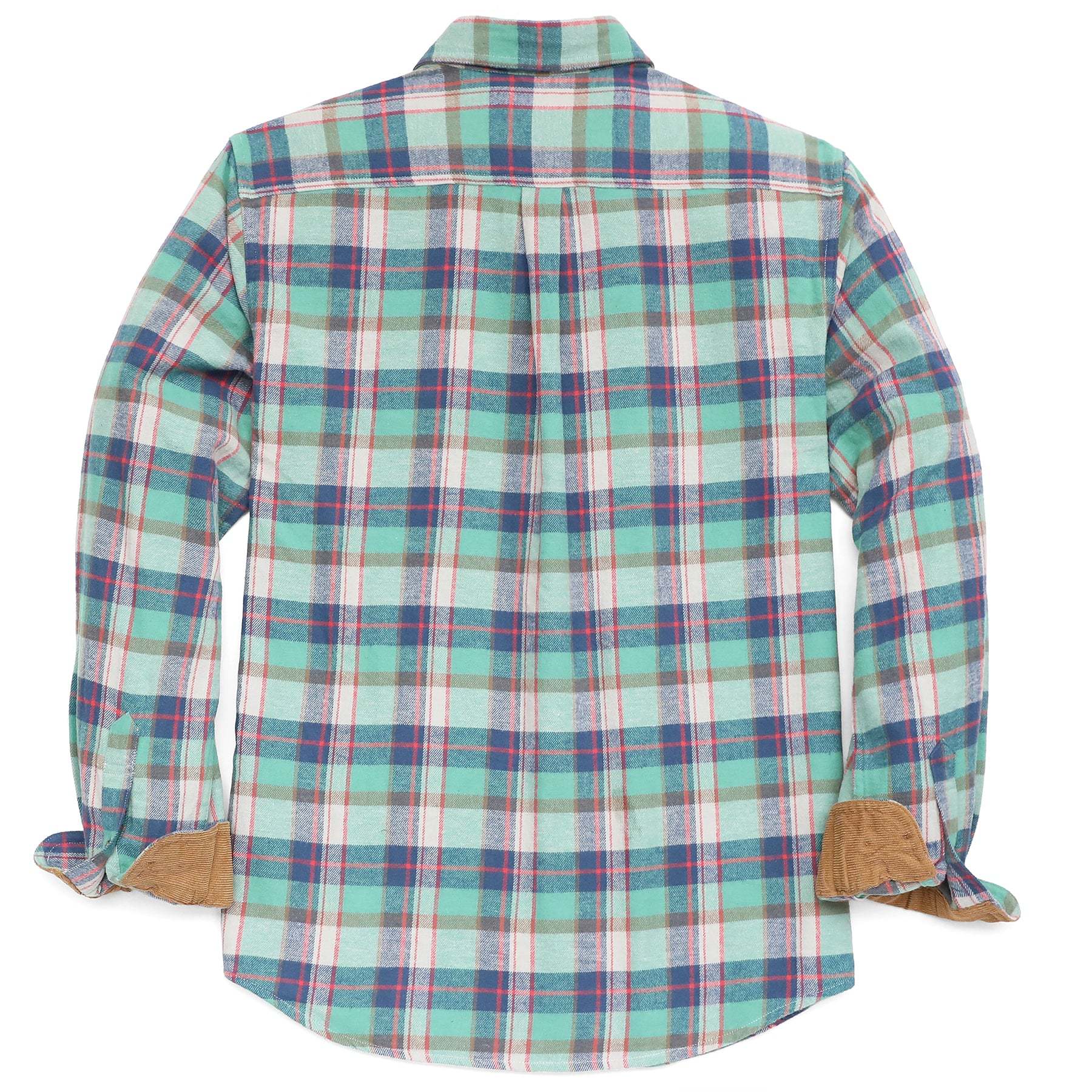 6oz Mens Midweight Green Flannel Shirts Long Sleeve Casual Button Down Brushed 100% Cotton Shirt#1514