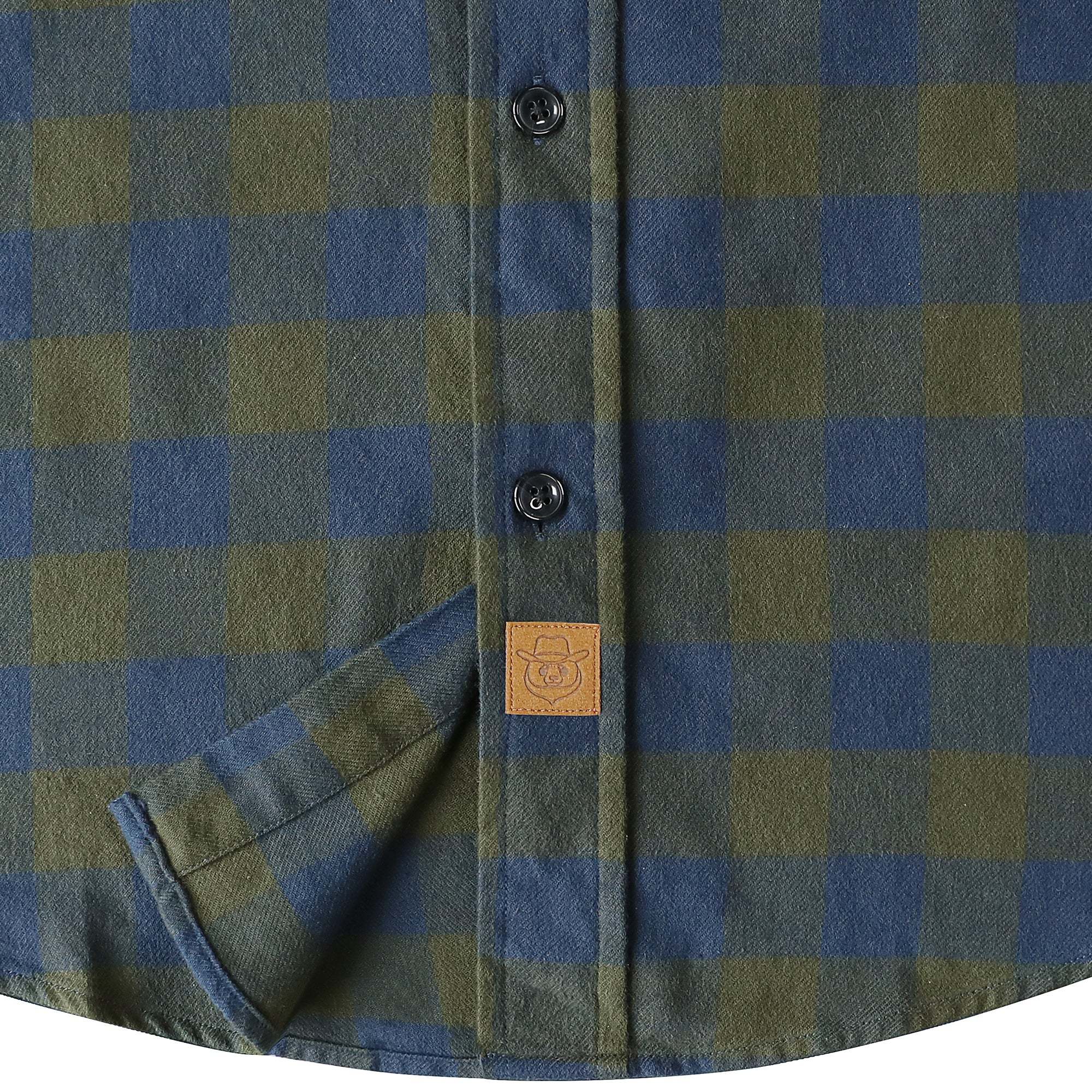 6oz Men's Plaid Green Flannel Long Sleeve Shirts #0340