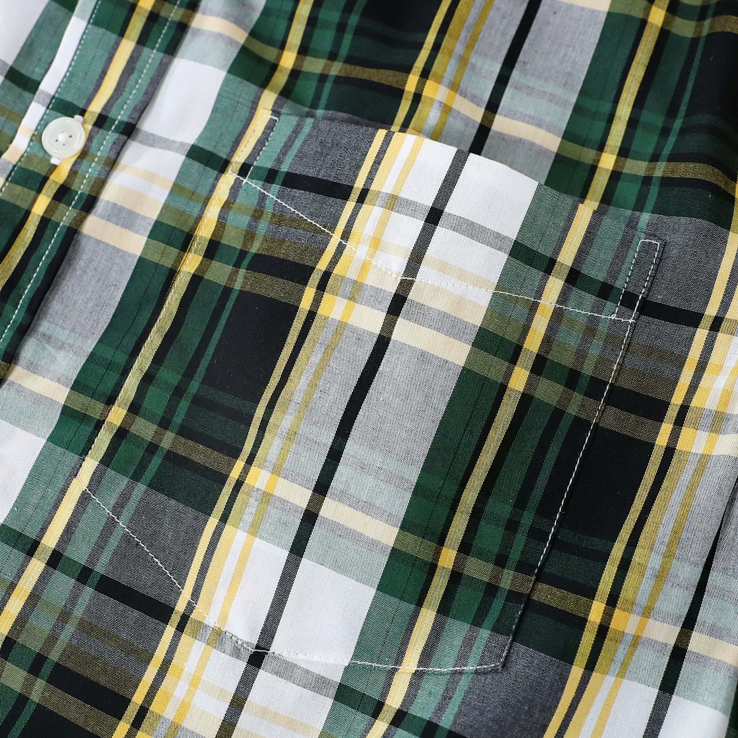 Dubinik? 3.2oz Mens Long Sleeve Casual Button Down Vintage Green Plaid Shirts#52004