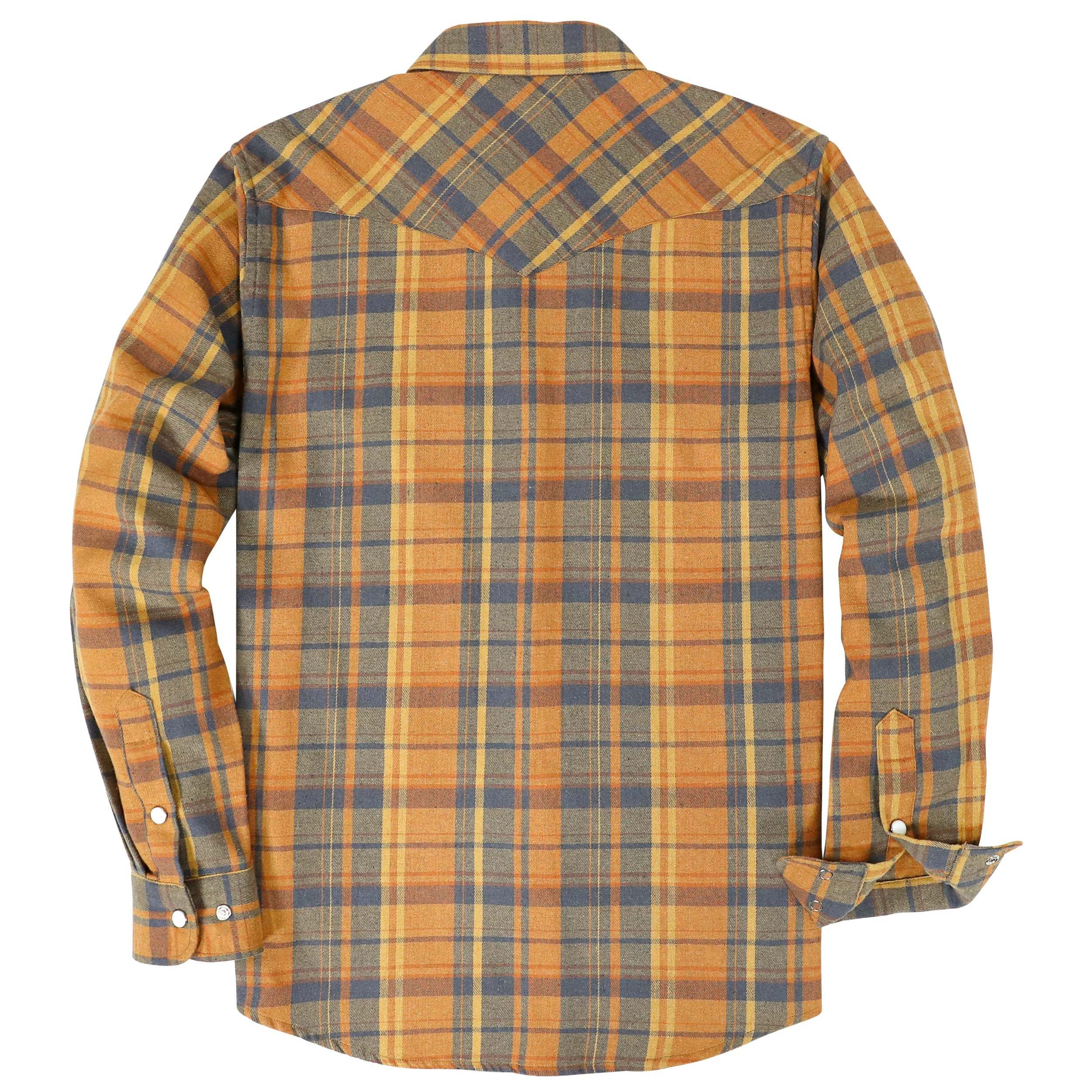 Dubinik? 6oz Flannel Shirt For Men Western Cowboy Pearl Snap Shirts For Men Long Sleeve Vintage Buttons Down Plaid Shirt #28009