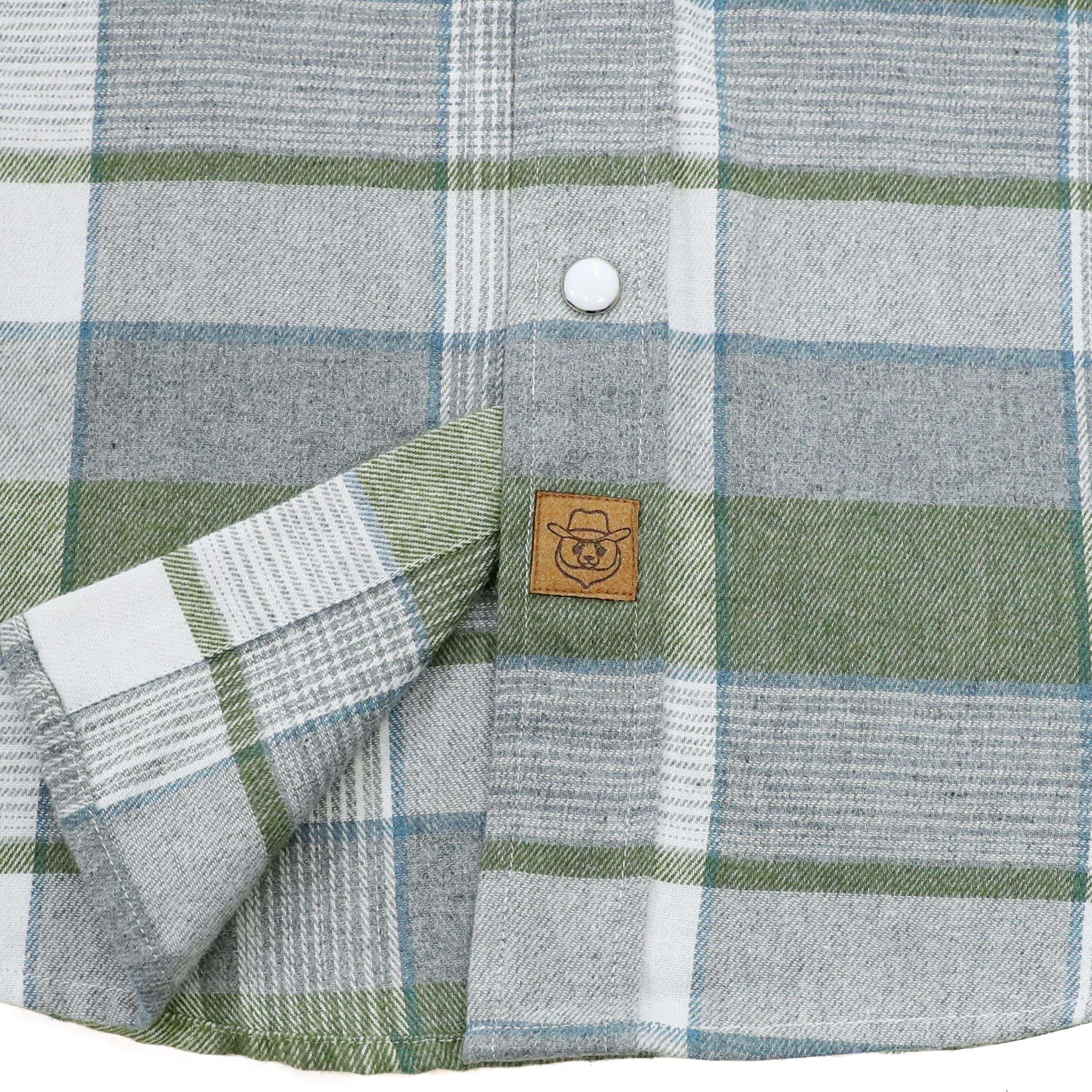 Dubinik? 6oz Green Grey Flannel Shirt For Men Western Cowboy Pearl Snap Shirts For Men Long Sleeve Vintage Buttons Down Plaid Shirt #28006