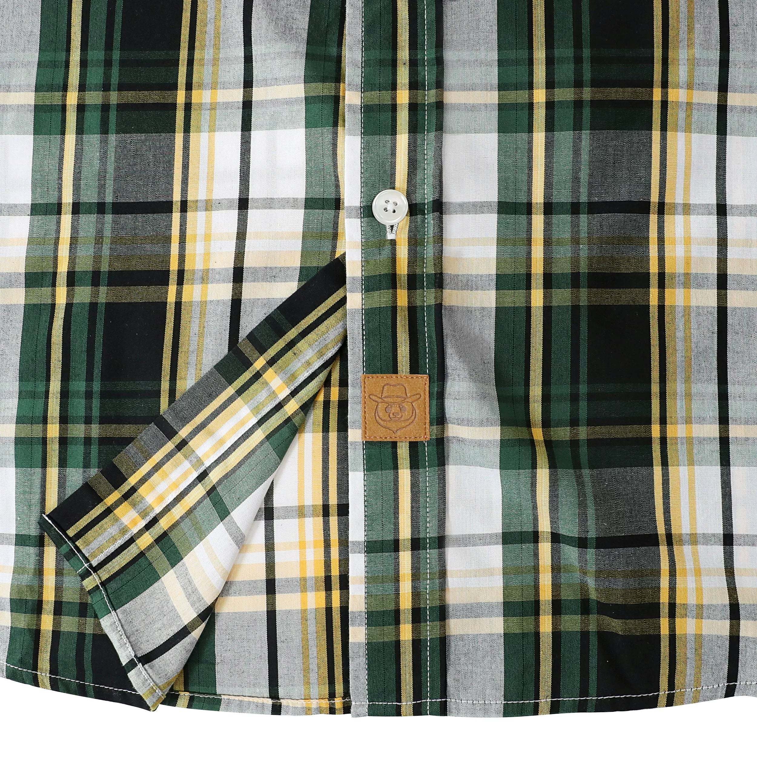 Dubinik? 3.2oz Mens Long Sleeve Casual Button Down Vintage Green Plaid Shirts#52004