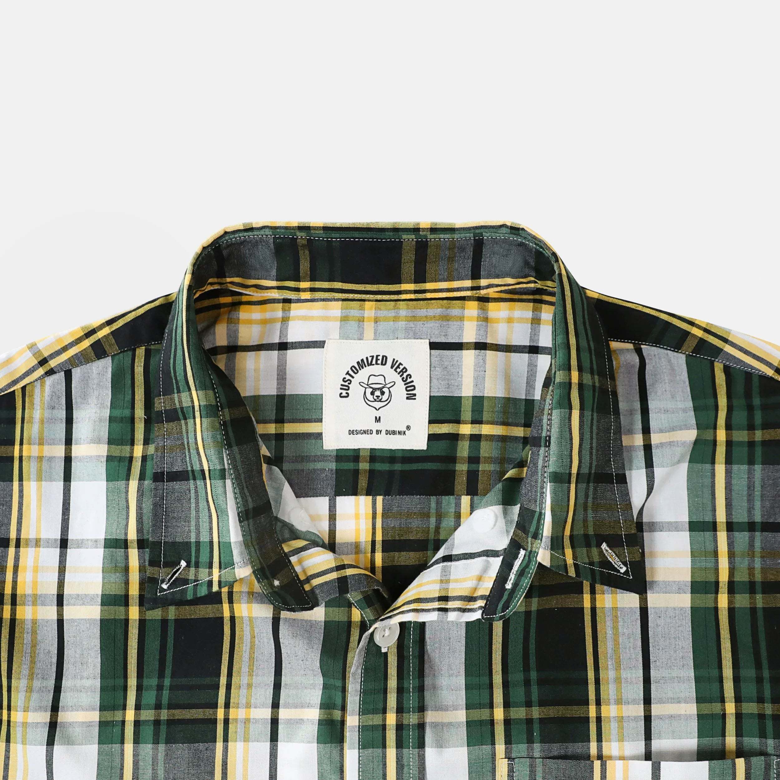 Dubinik? 3.2oz Mens Long Sleeve Casual Button Down Vintage Green Plaid Shirts#52004
