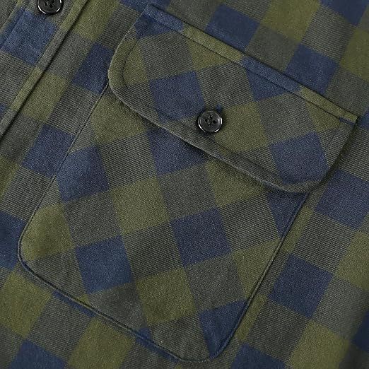Dubinik? Green Plaid Mens Short Sleeve Button Down Shirts 100% Cotton Plaid Men's Casual Button-Down Shirts with Pocket#02076