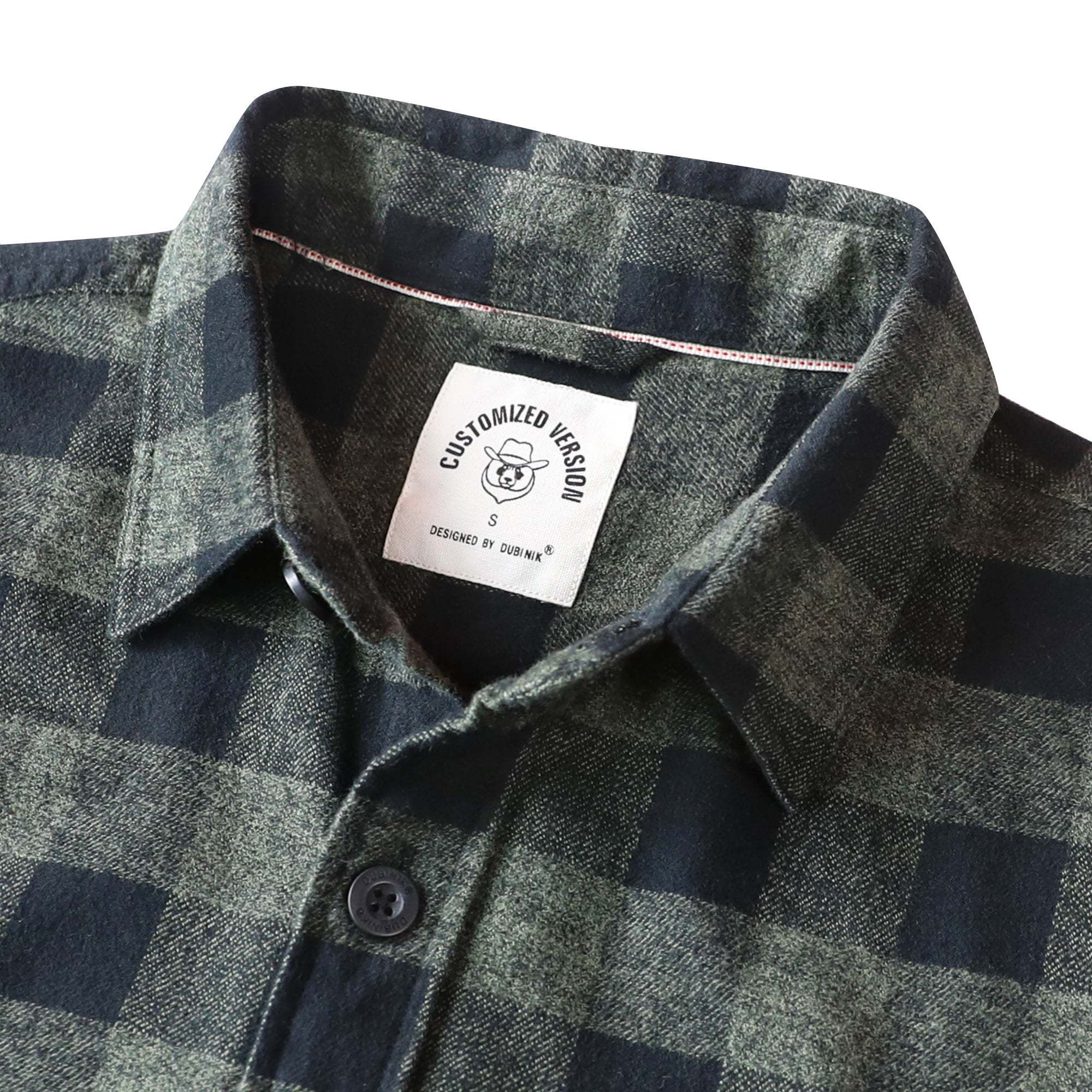 Dubinik? 6oz Mens Long Sleeve Midweight Green Flannel Shirt Warm Casual Soft Cotton Button Down Plaid Shirt #3411