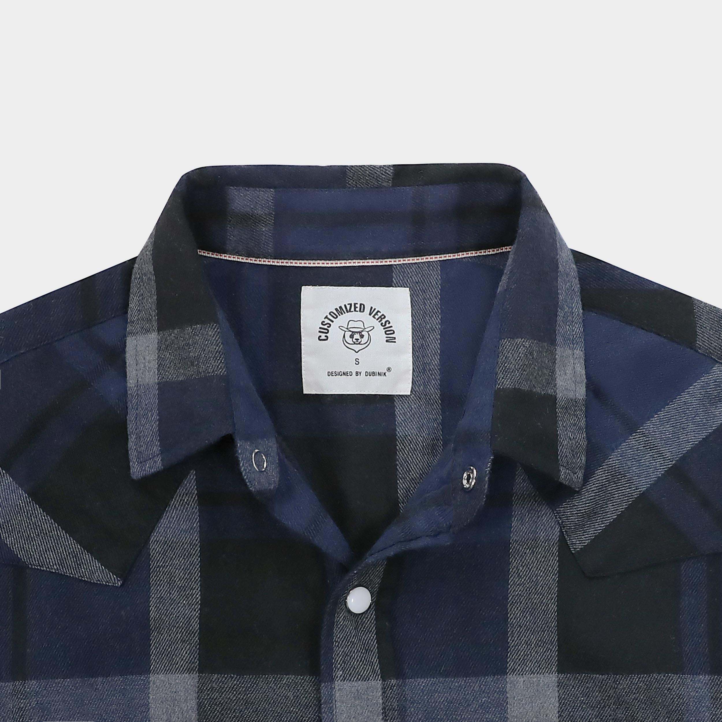 Dubinik? 6oz Flannel Shirt For Men Western Cowboy Pearl Snap Shirts For Men Long Sleeve Vintage Buttons Down Plaid Shirt #28503