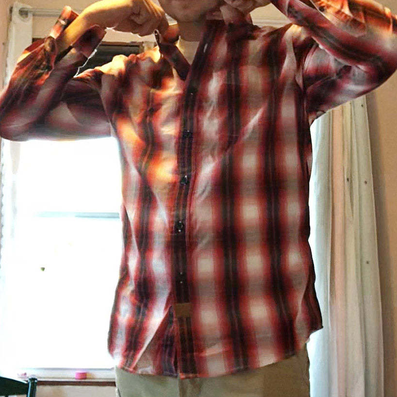 Dubinik? 3.2oz Mens Long Sleeve Casual Button Down Vintage Plaid Shirts#52028