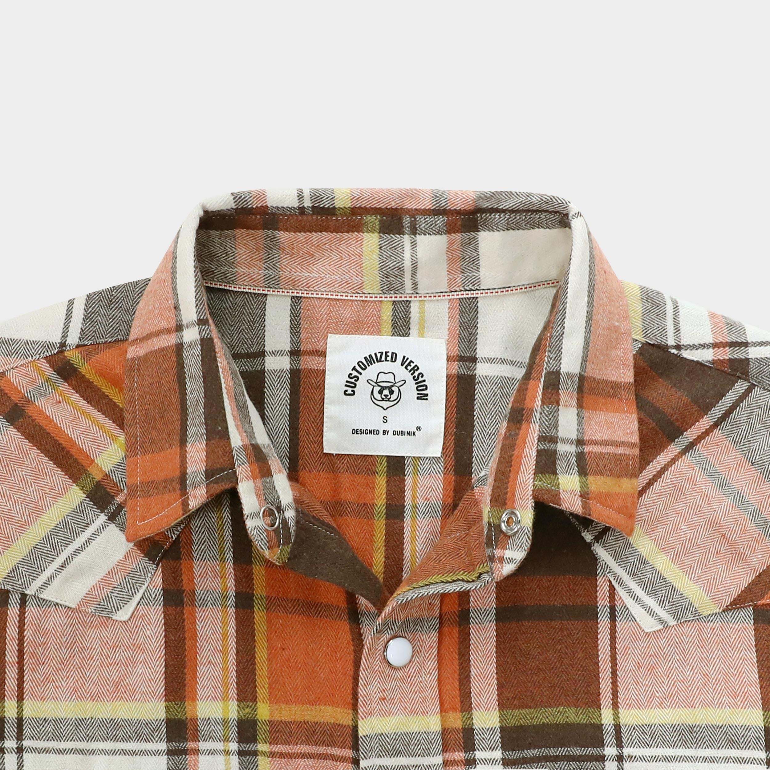 Dubinik? 6oz Flannel Shirt For Men Western Cowboy Pearl Snap Shirts For Men Long Sleeve Vintage Buttons Down Plaid Shirt #28507