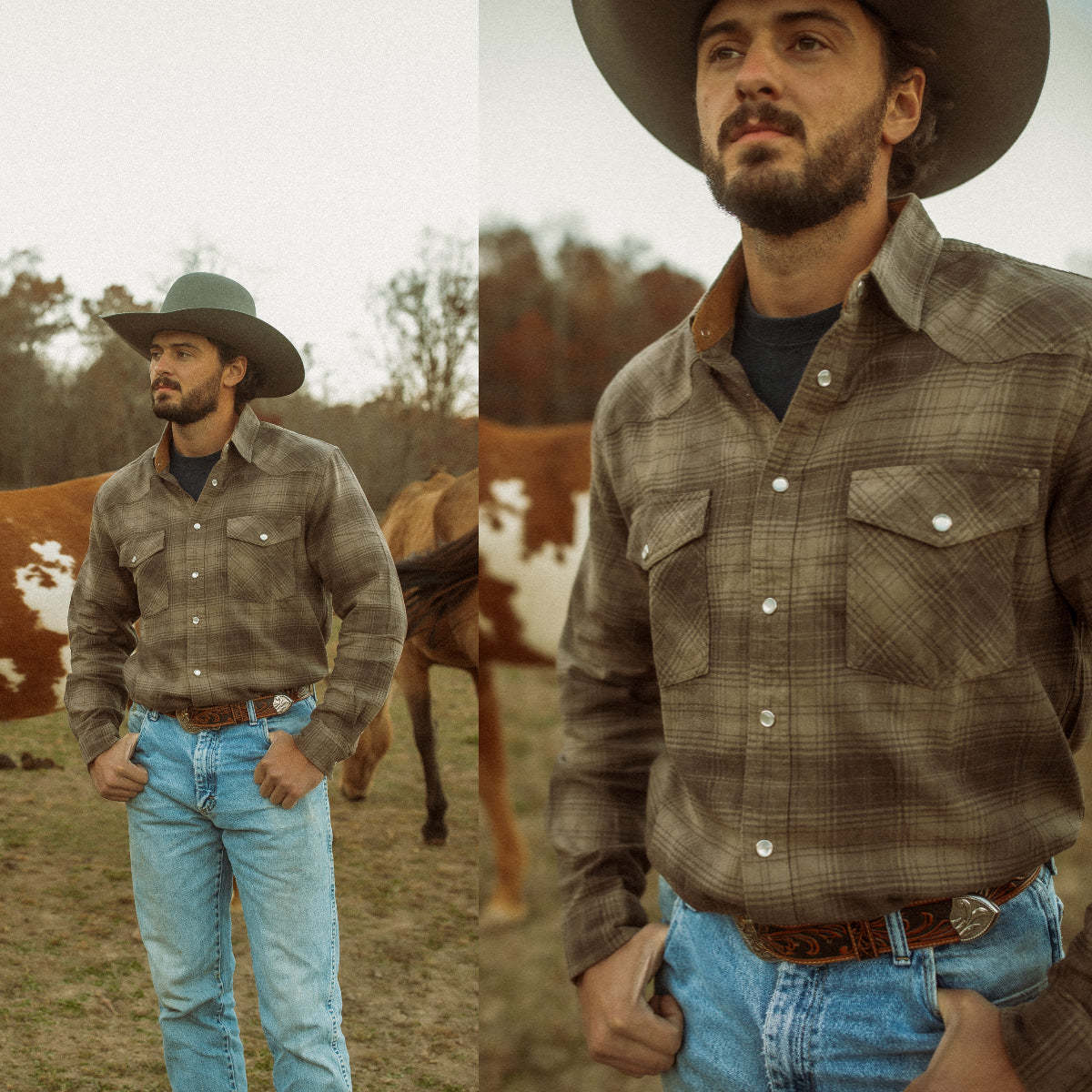 Dubinik? 6oz Men's Long Sleeve Pearl Snap Midweight Flannel Casual Western Cowboy Plaid Shirts 100% Cotton#36013