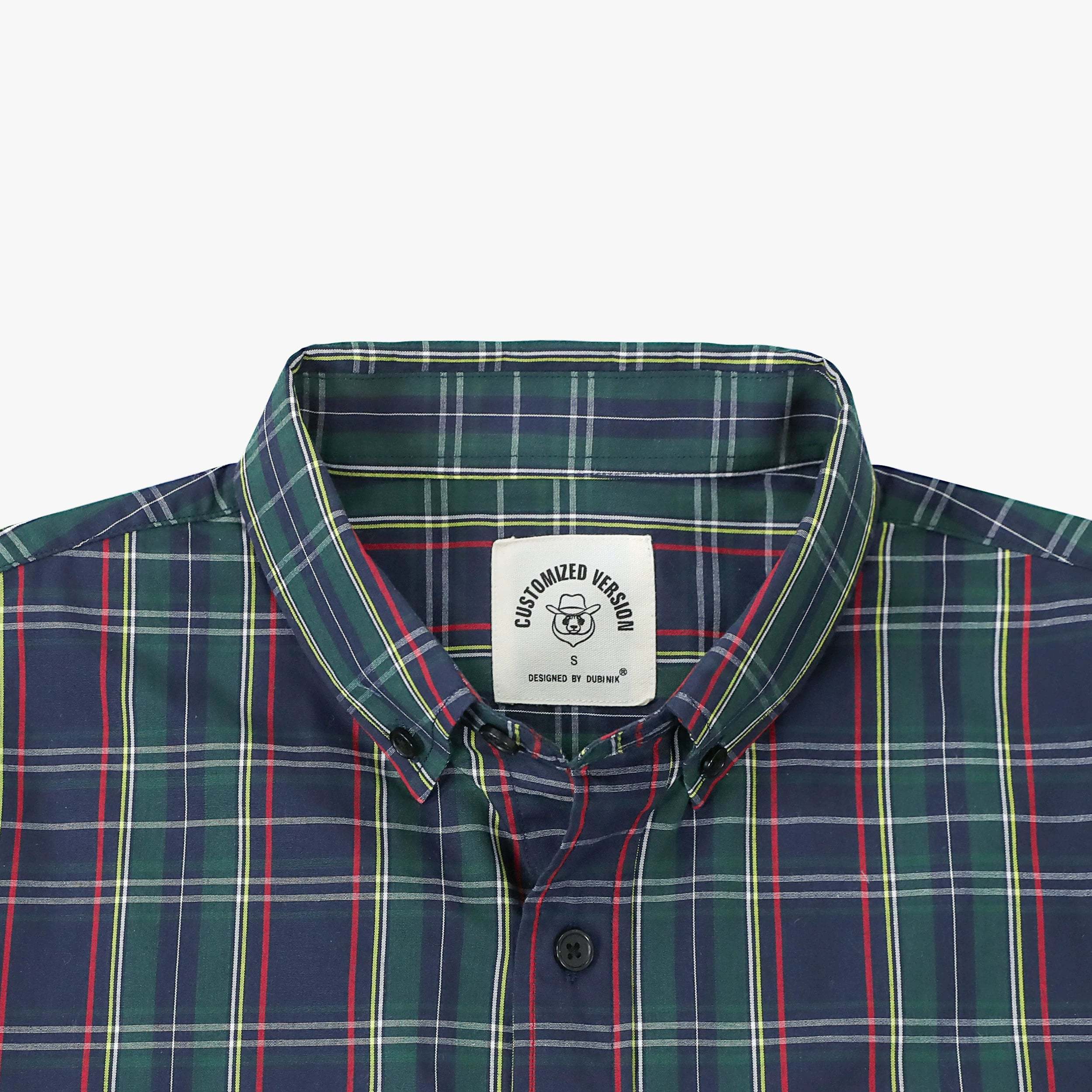 Dubinik? 3.2oz Mens Long Sleeve Casual Button Down Vintage Green Plaid Shirts#52032