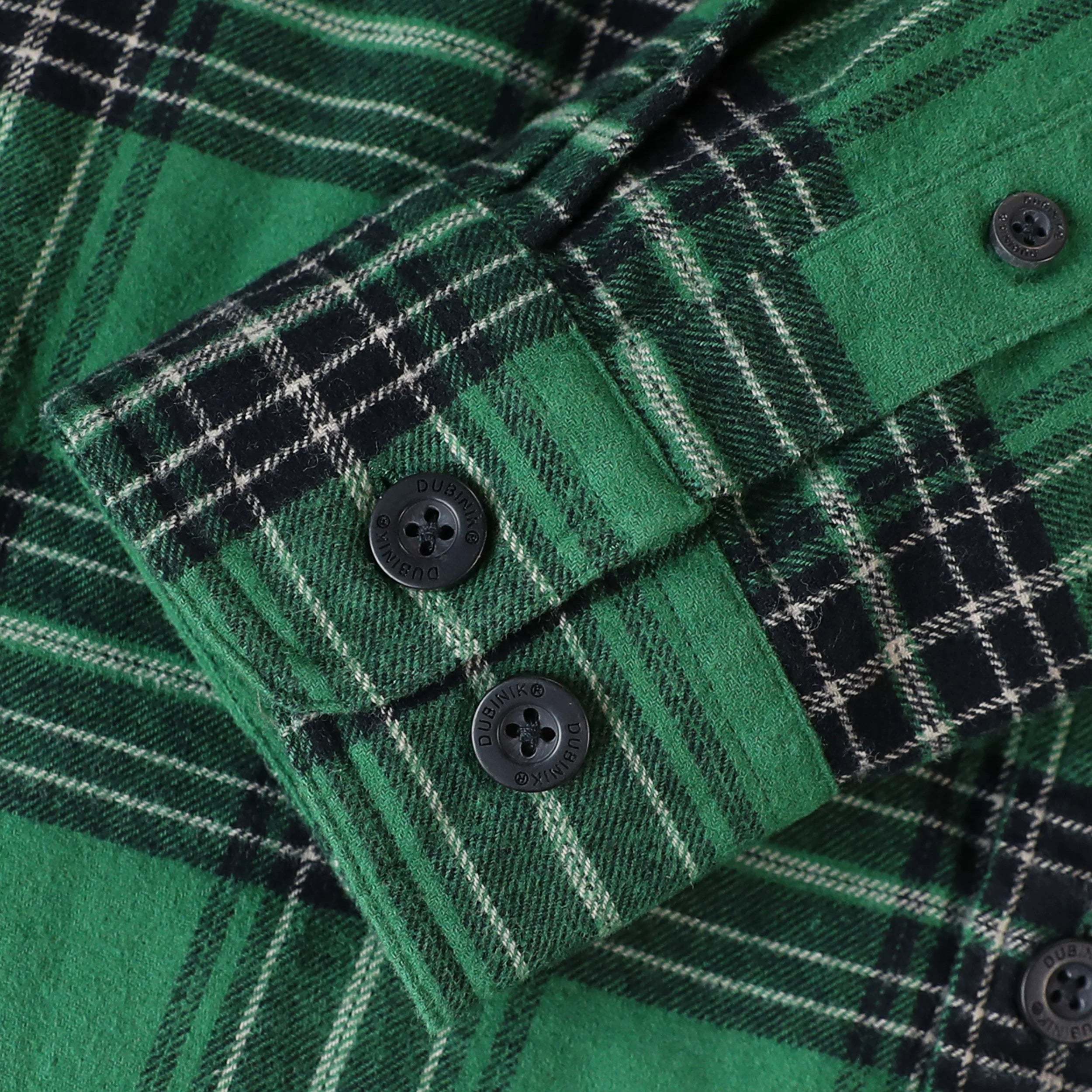 Dubinik? 6oz Mens Long Sleeve Midweight Green Flannel Shirt Warm Casual Soft Cotton Button Down Plaid Shirt #3406