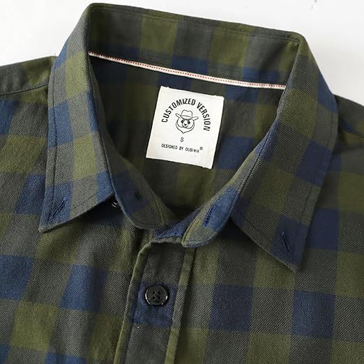 Dubinik? Green Plaid Mens Short Sleeve Button Down Shirts 100% Cotton Plaid Men's Casual Button-Down Shirts with Pocket#02076