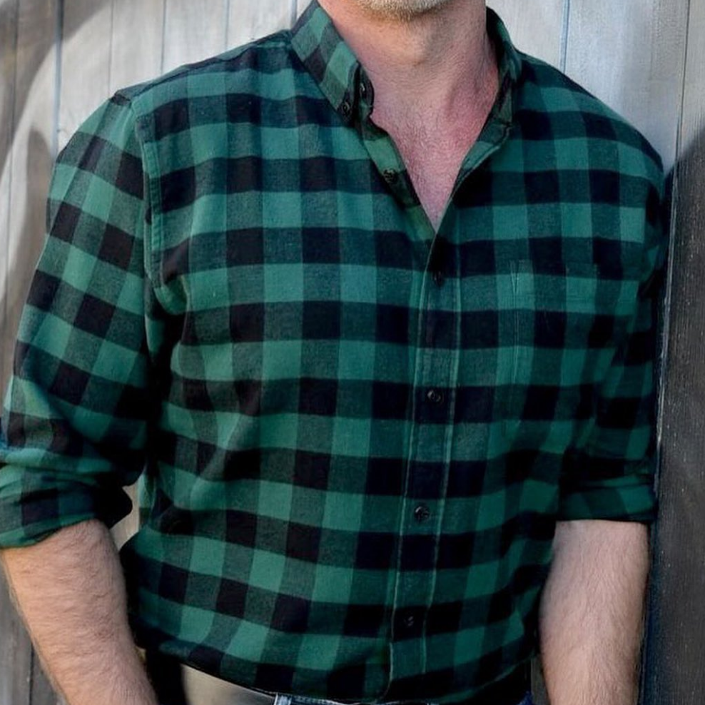 Dubinik? 6oz Green Flannel Shirt for Men 100% Cotton Mens Flannel Shirts Long Sleeve Plaid Soft Casual Button Down Shirt Men#66022