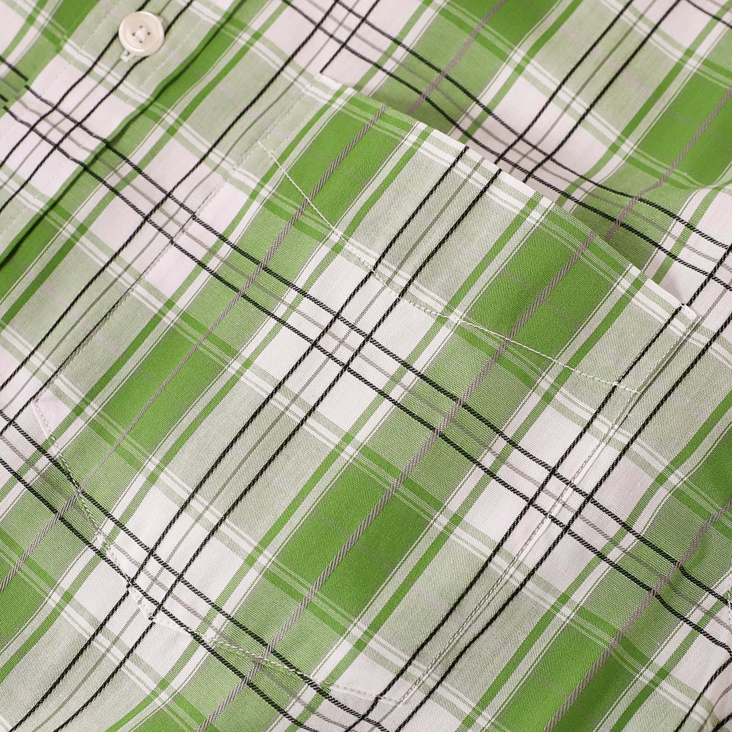 Dubinik? 3.2oz Mens Long Sleeve Casual Button Down Vintage Green Plaid Shirts#52022