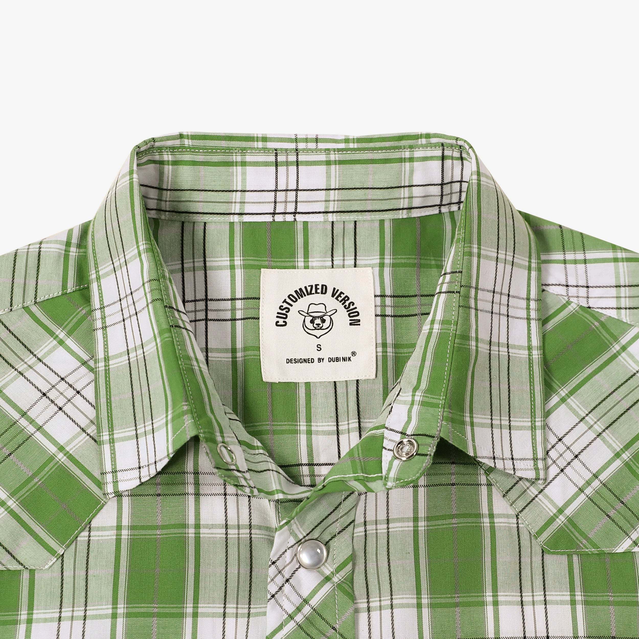 Dubinik? Green Western Short Sleeve Plaid Pearl Snap Shirts for Men Button Up Cowboy Casual Work Shirt#41022