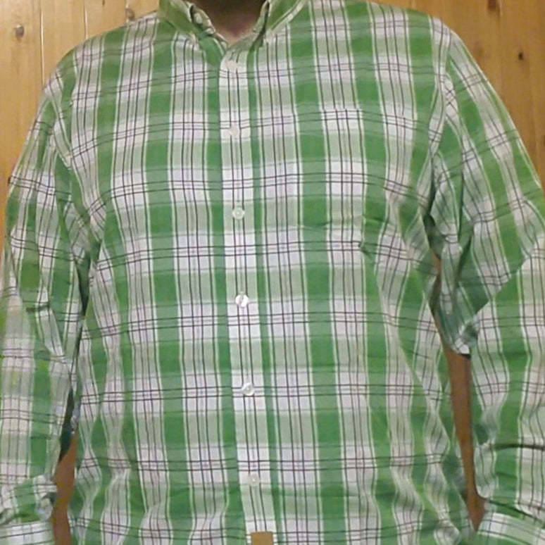 Dubinik? 3.2oz Mens Long Sleeve Casual Button Down Vintage Green Plaid Shirts#52022