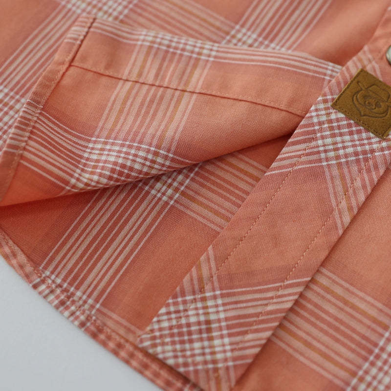 Dubinik? Men's Pearl Snap Sawtooth Pocket Western Plaid Shirt Short Sleeve#47021