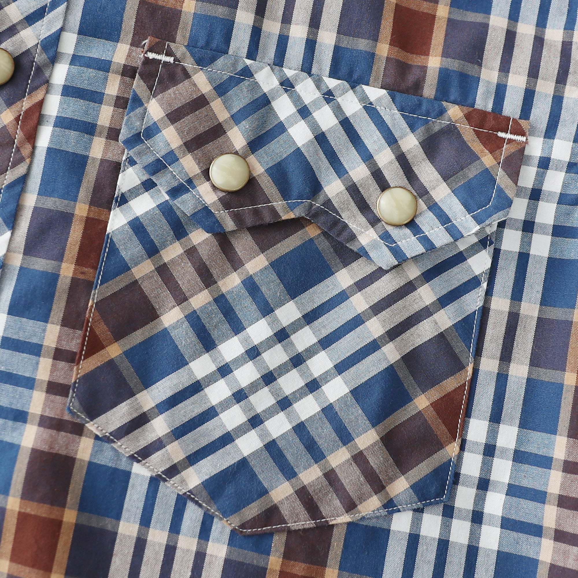Dubinik? Men's Pearl Snap Sawtooth Pocket Western Plaid Shirt Short Sleeve#47027