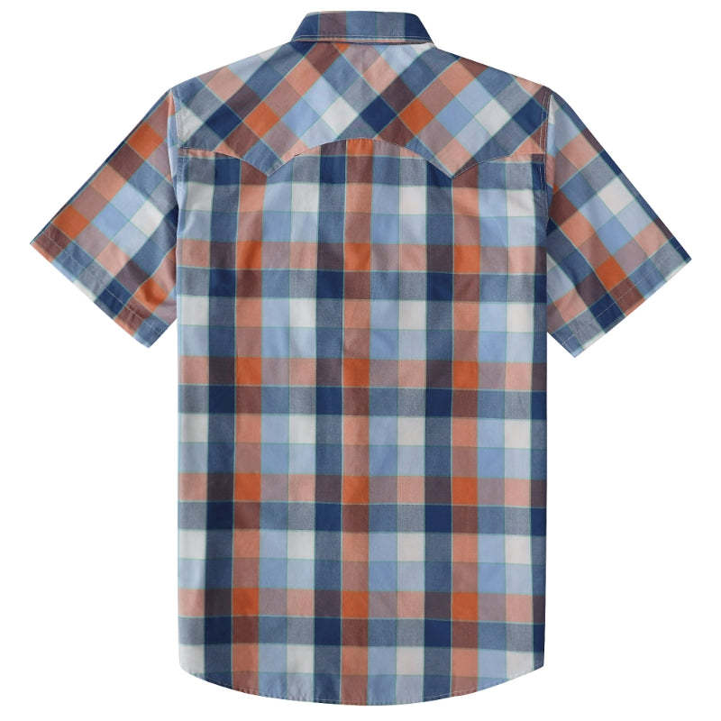 Dubinik? Men's Pearl Snap Sawtooth Pocket Western Plaid Shirt Short Sleeve#47020