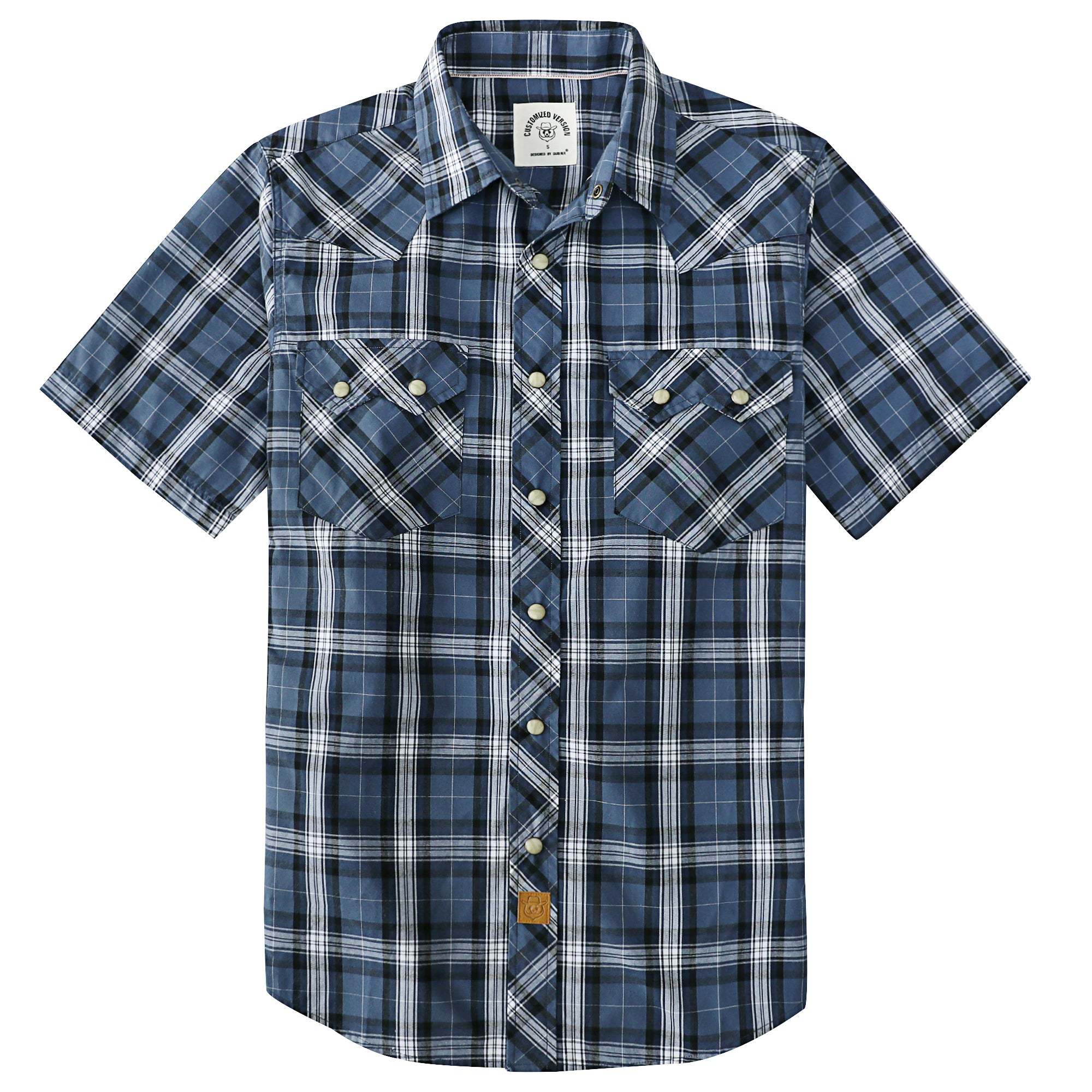 Dubinik? Men's Pearl Snap Sawtooth Pocket Western Plaid Shirt Short Sleeve#47015