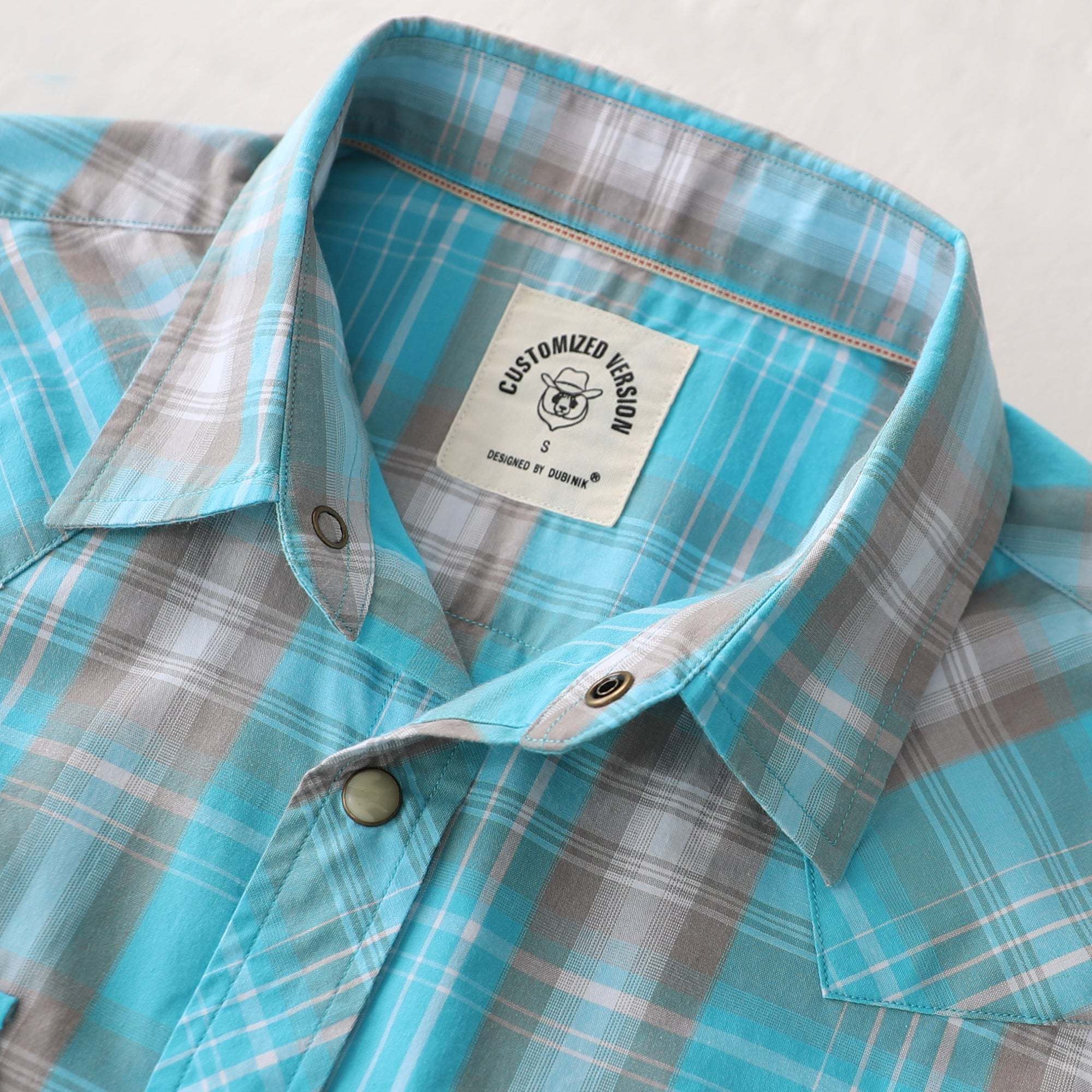 Dubinik? Men's Pearl Snap Sawtooth Pocket Western Plaid Shirt Short Sleeve#47024
